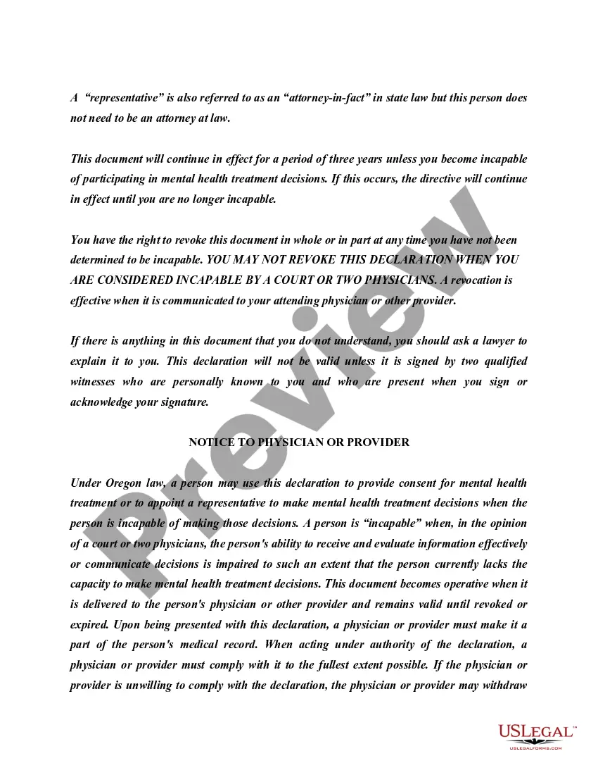 Preview Statutory Power of Attorney for Mental Health Care