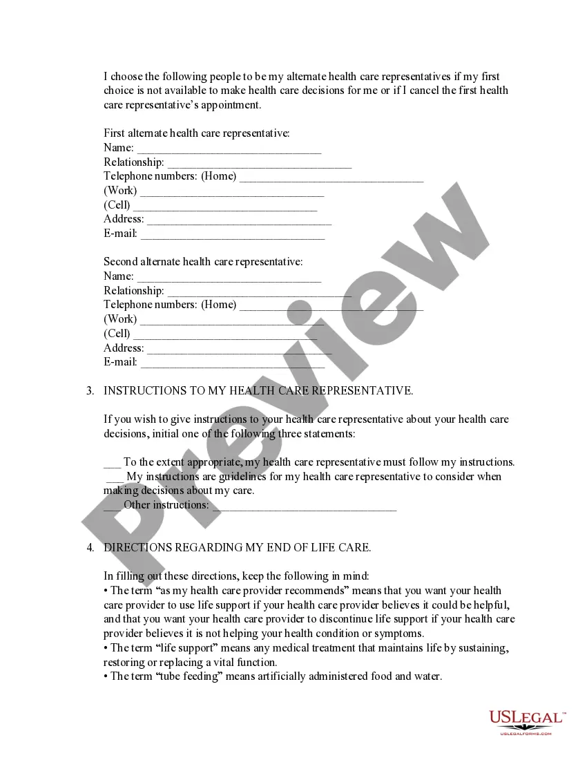 Preview Health Care Directive - Advance Healthcare directive - includes Living Will and Health Care Decisions Statutory form