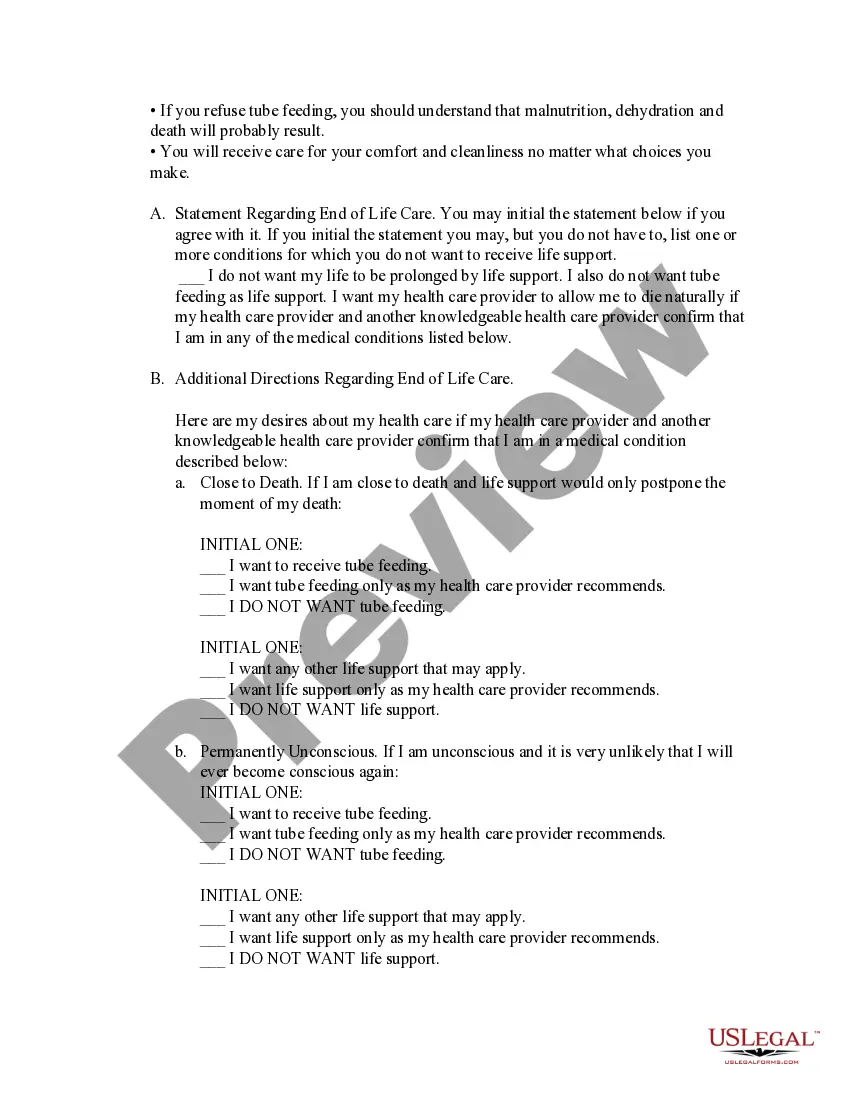 Preview Health Care Directive - Advance Healthcare directive - includes Living Will and Health Care Decisions Statutory form