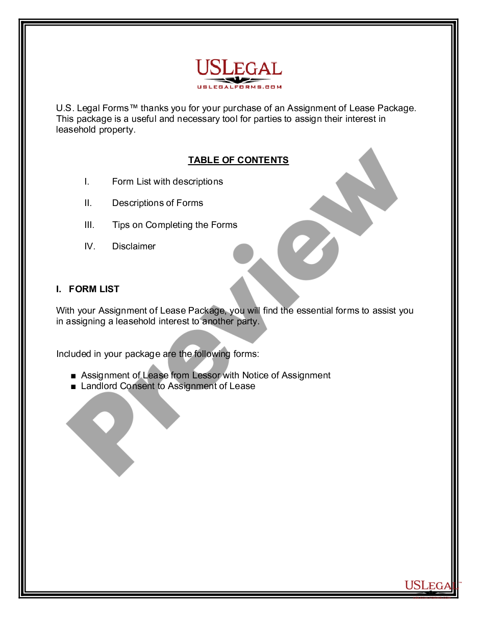 page 1 Assignment of Lease Package preview