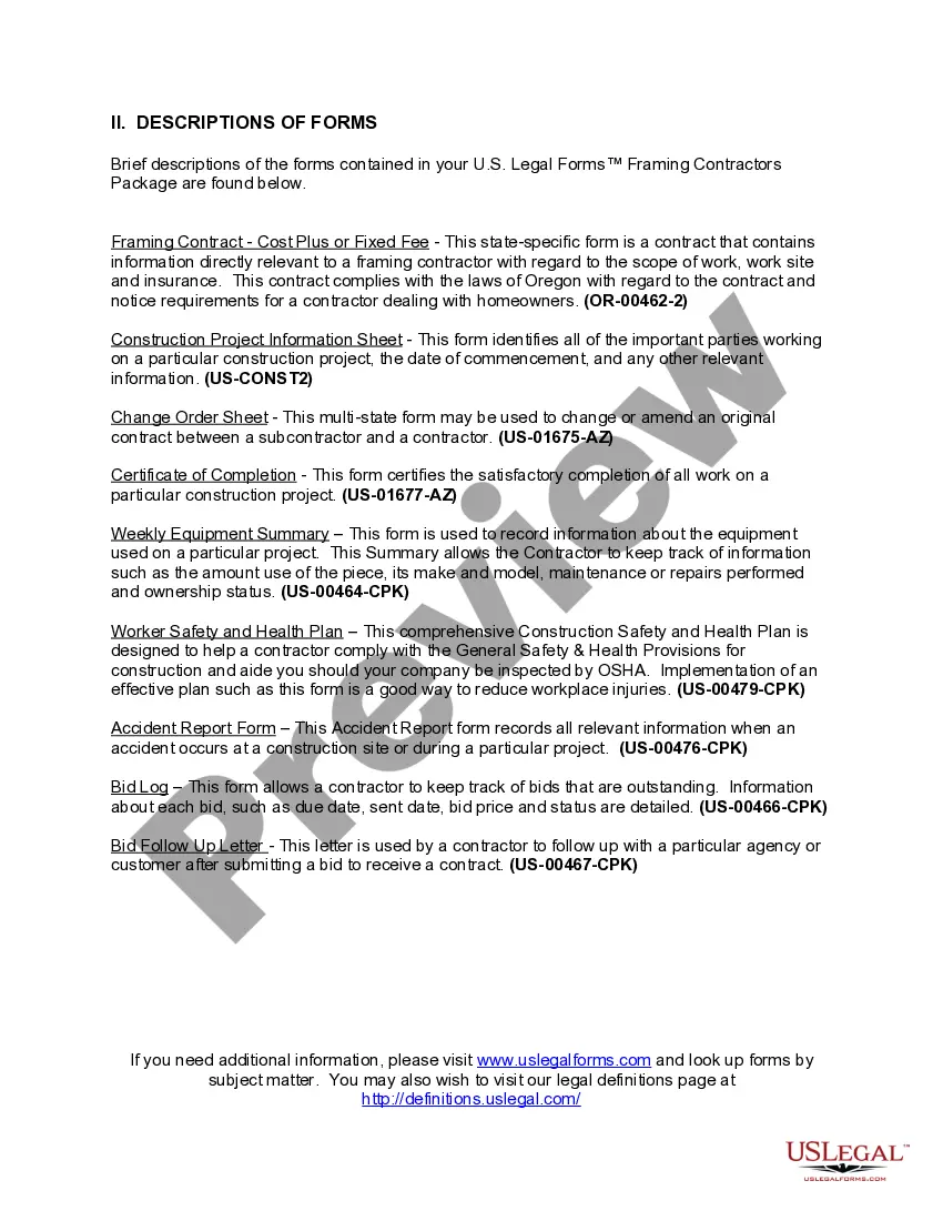 Get Oregon Framing Contractor Package Preview Oregon Framing Contractor Package