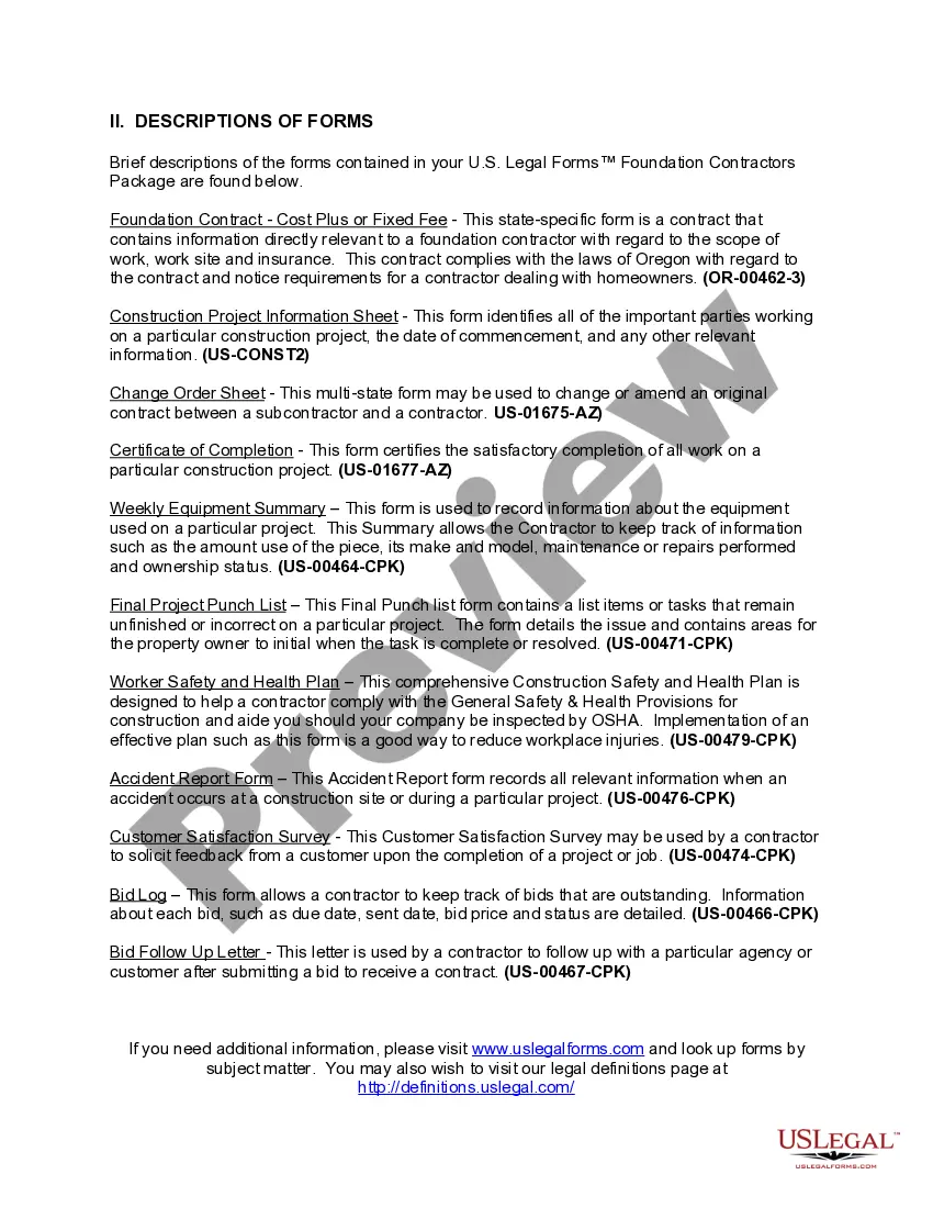 Preview Oregon Foundation Contractor Package