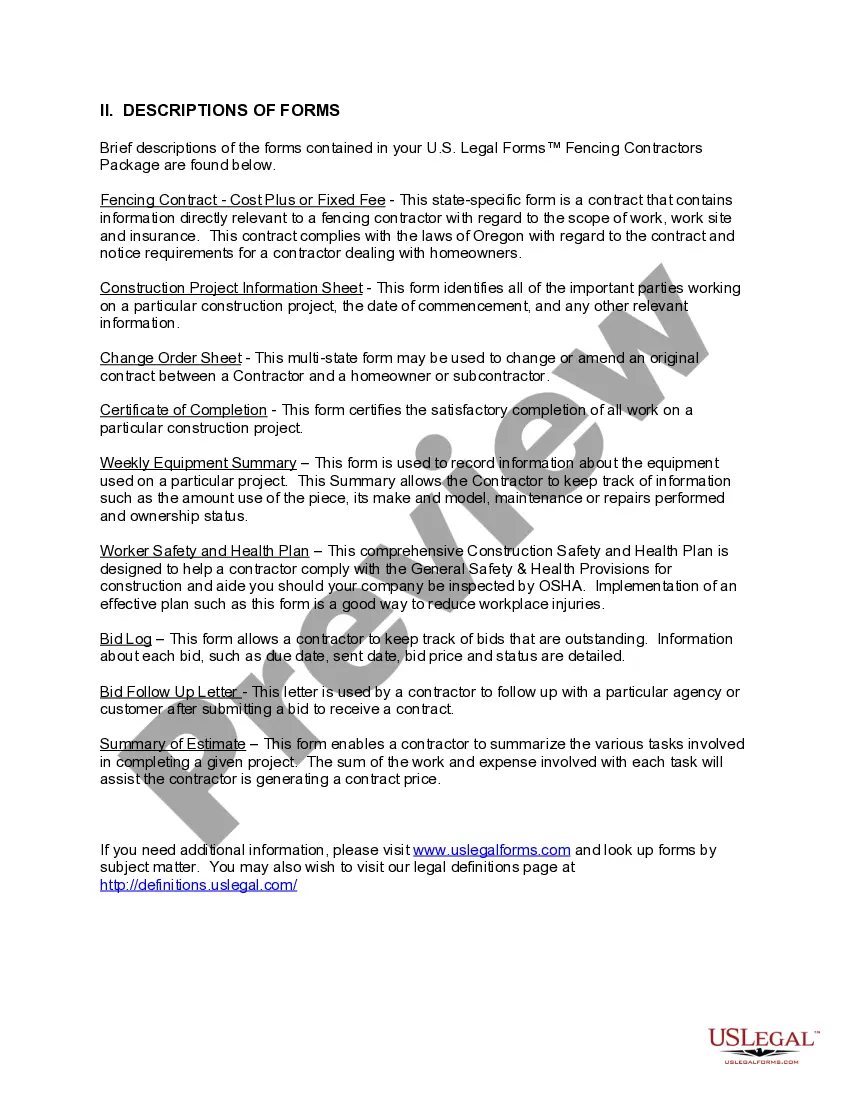 Get Oregon Fencing Contractor Package Preview Oregon Fencing Contractor Package
