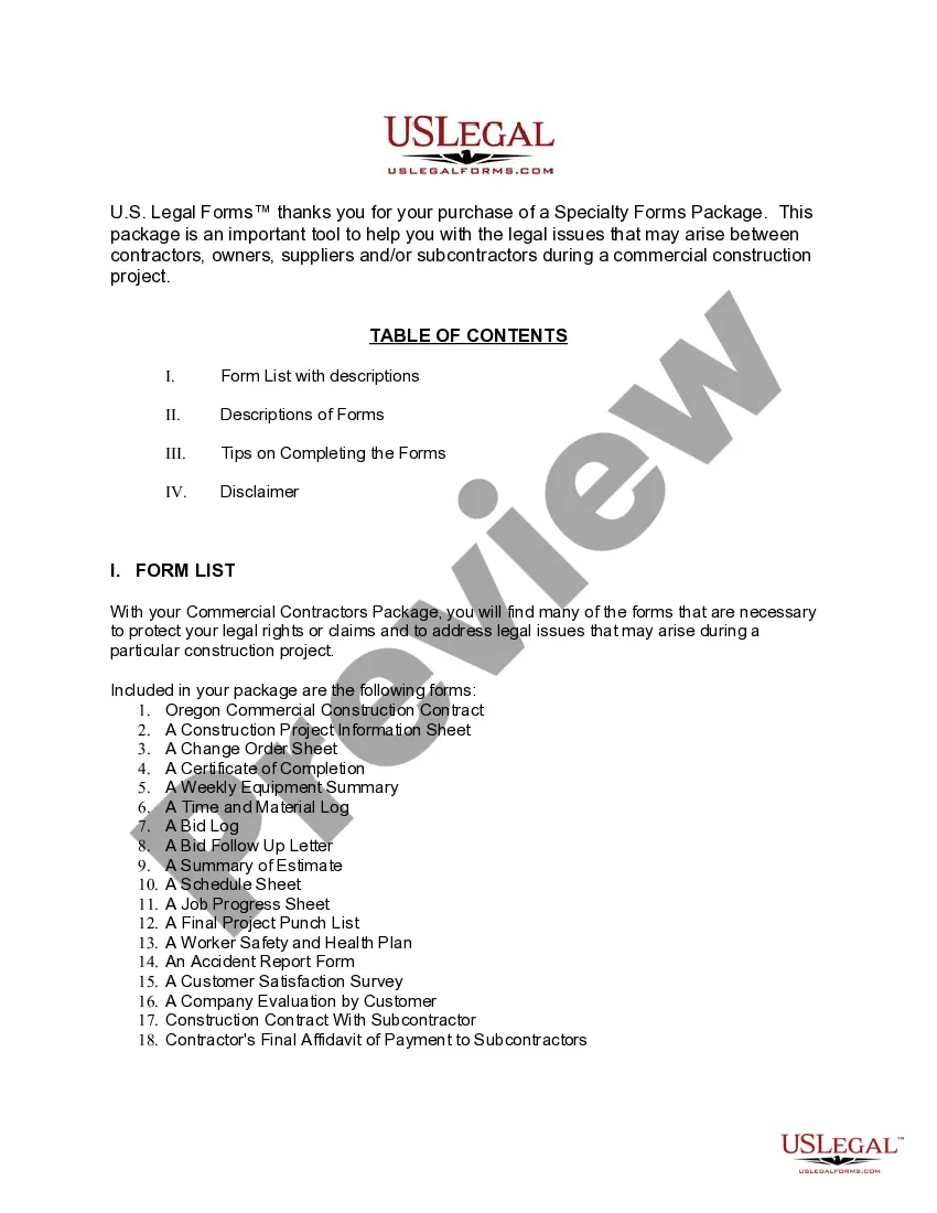 Preview Oregon Commercial Contractor Package