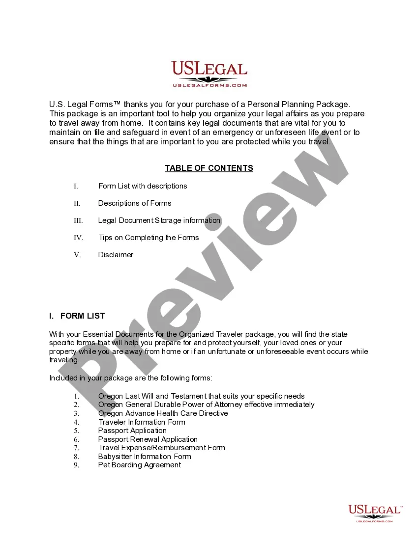 Preview Oregon Essential Documents for the Organized Traveler Package