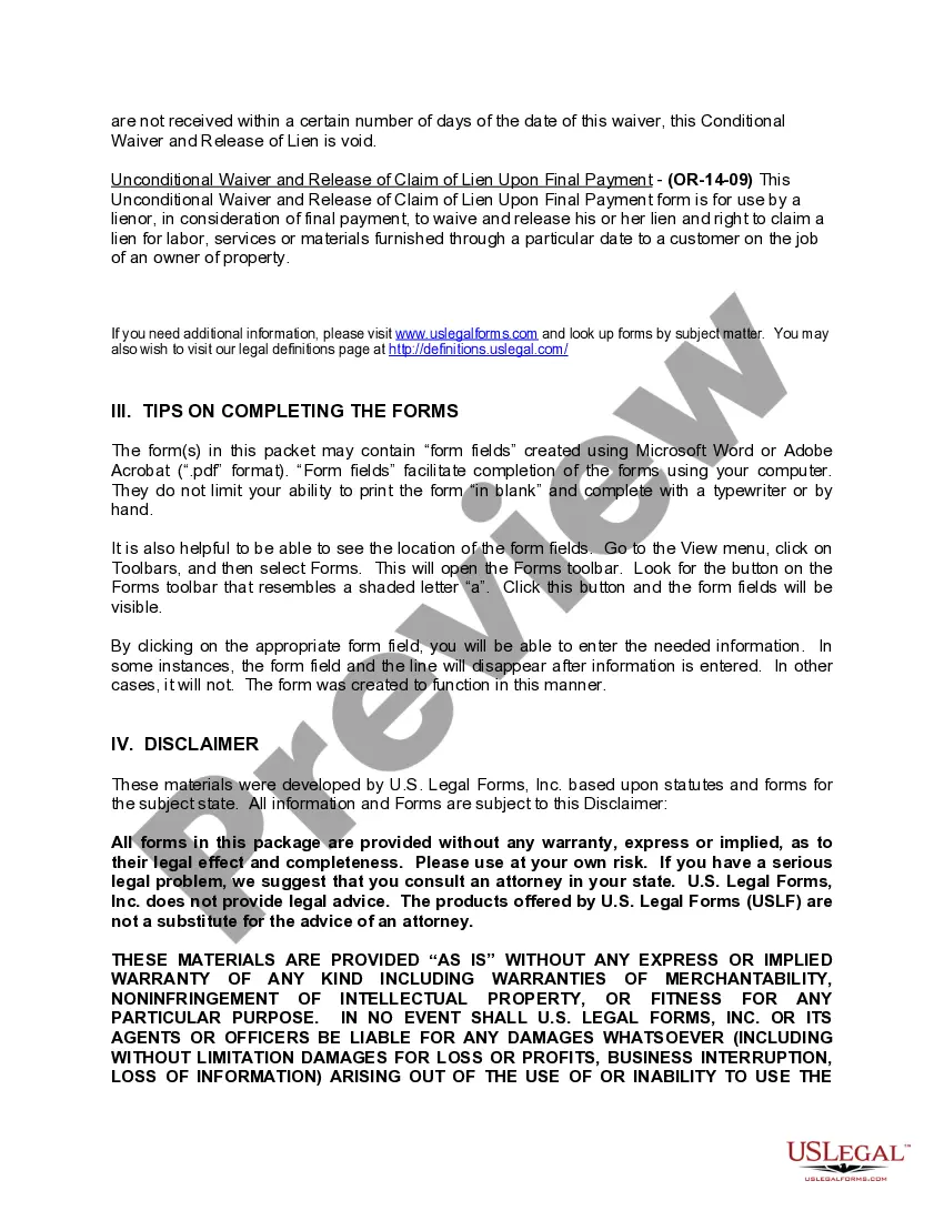 Preview Oregon Construction or Mechanics Lien Package - Individual