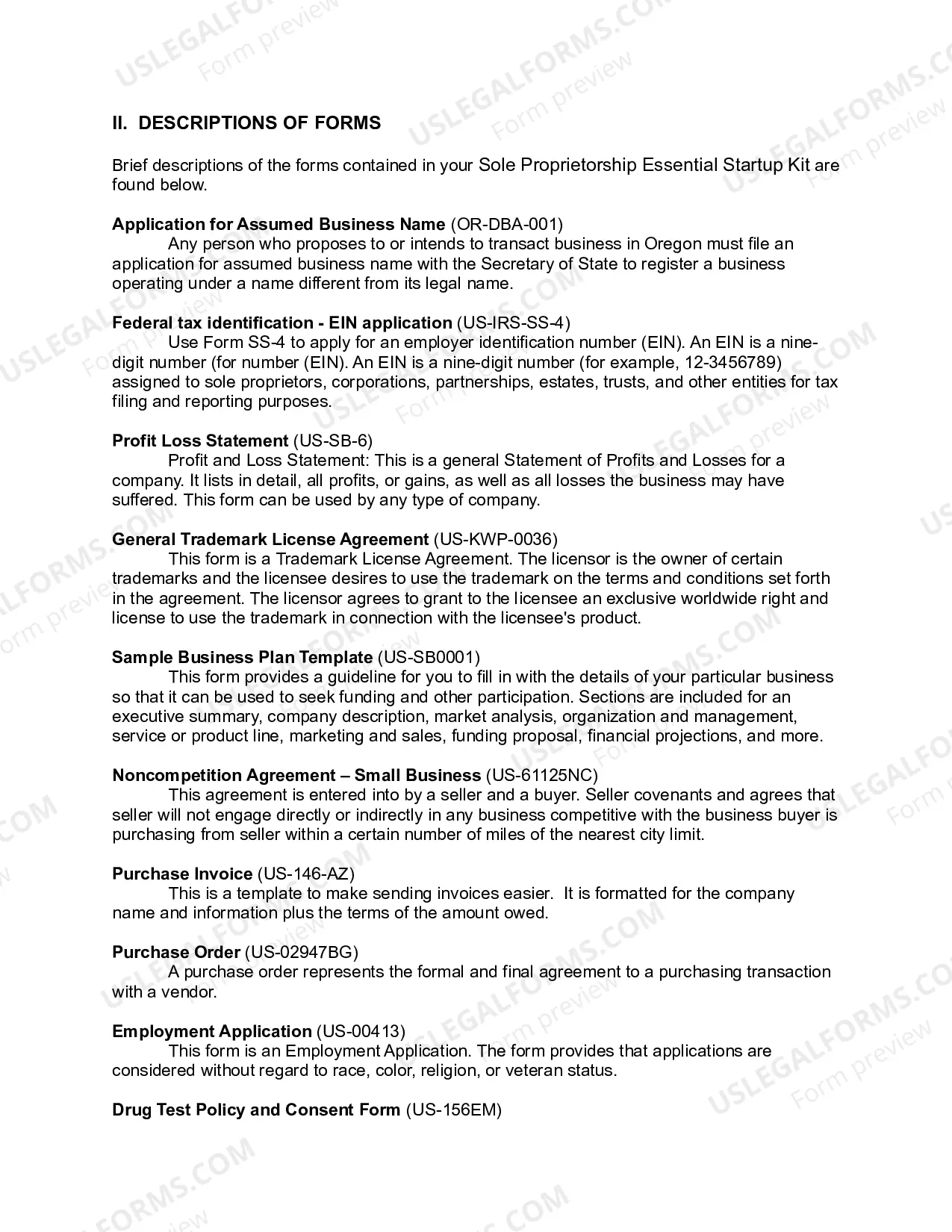 Preview Oregon Sole Proprietorship Essential Startup Kit