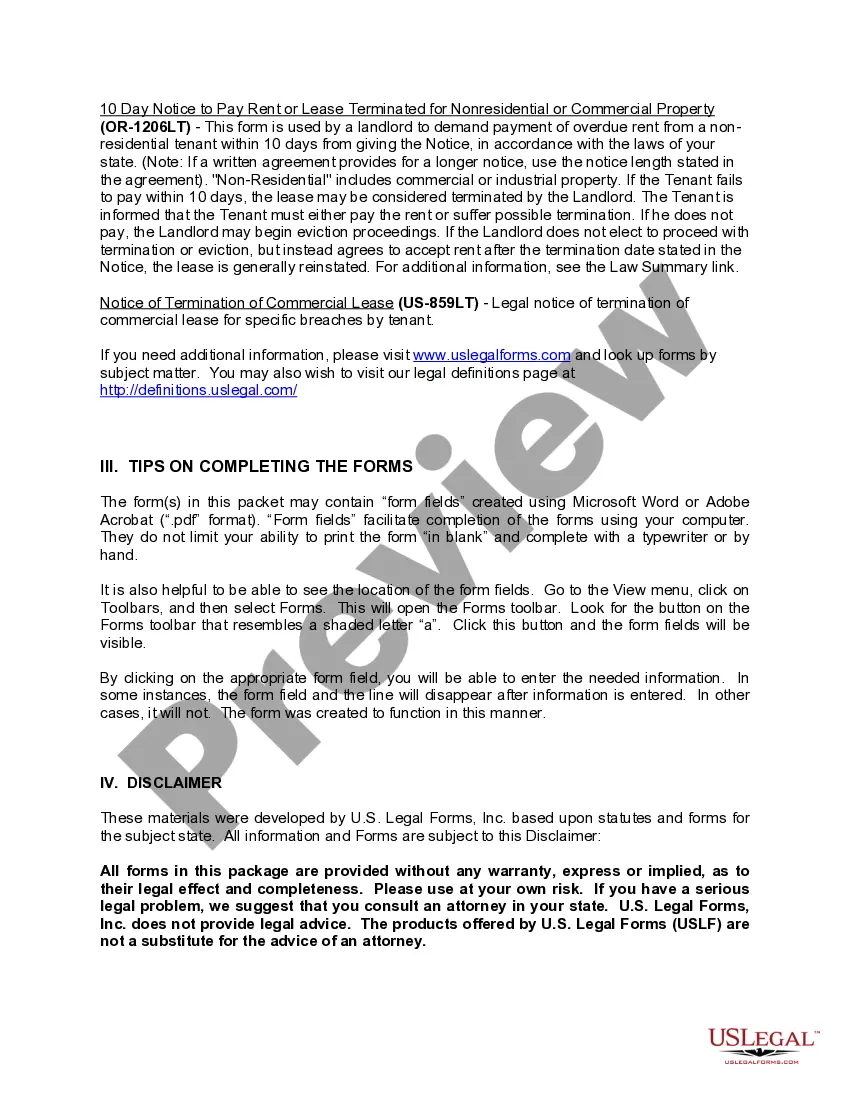 Preview Oregon Commercial Lease Package