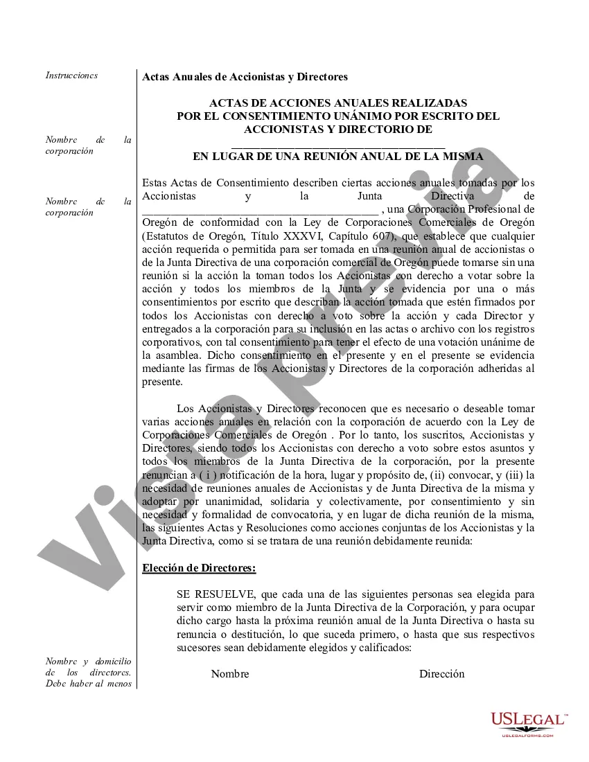 Preview Minutos anuales para una corporación profesional de Oregón