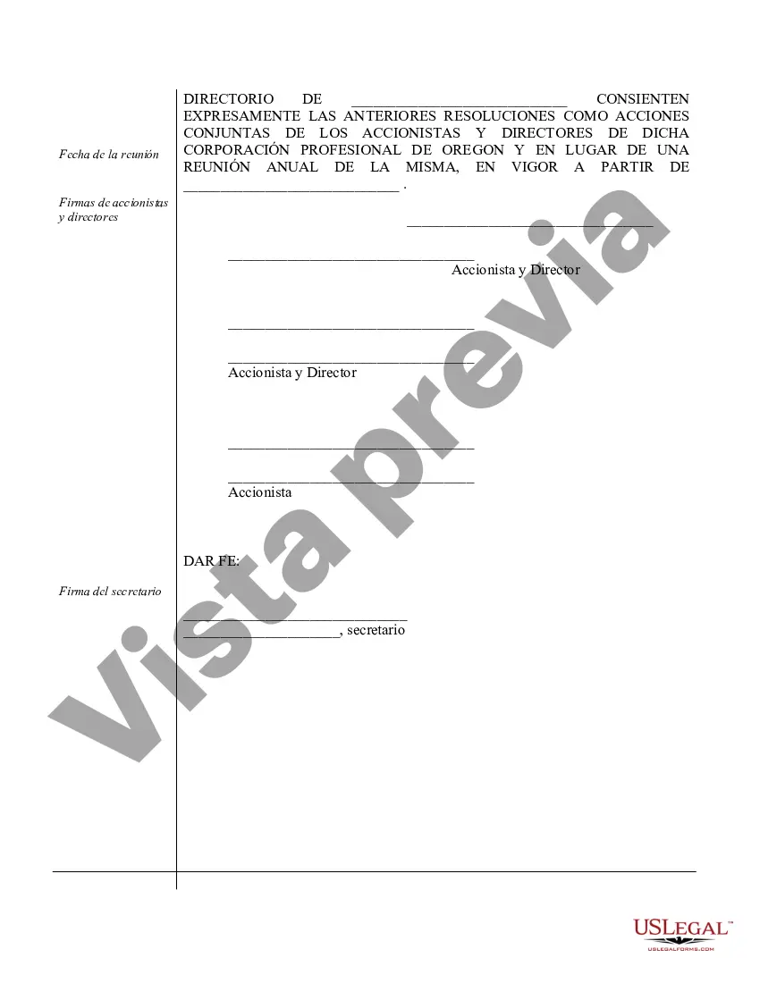 Preview Minutos anuales para una corporación profesional de Oregón