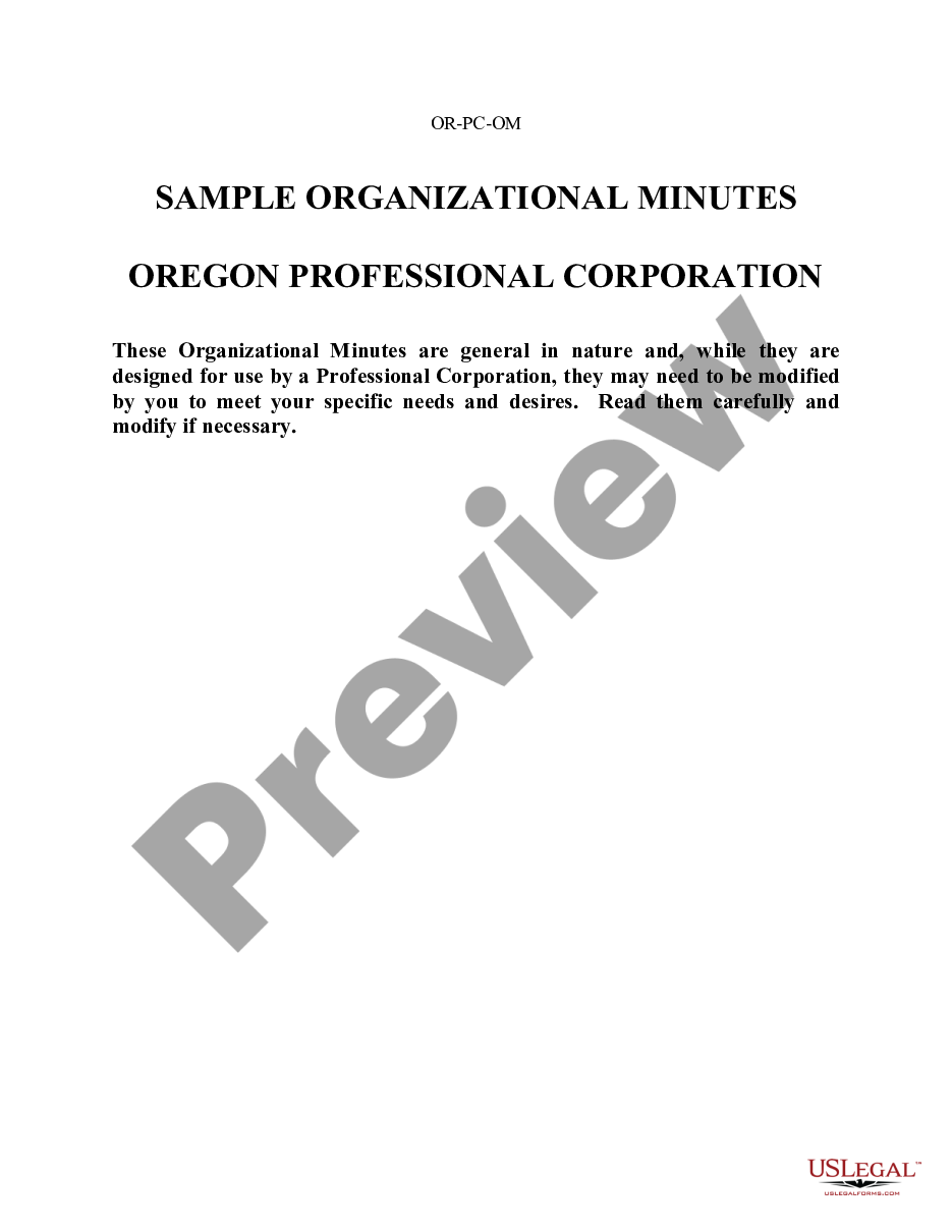 page 0 Organizational Minutes for an Oregon Professional Corporation preview