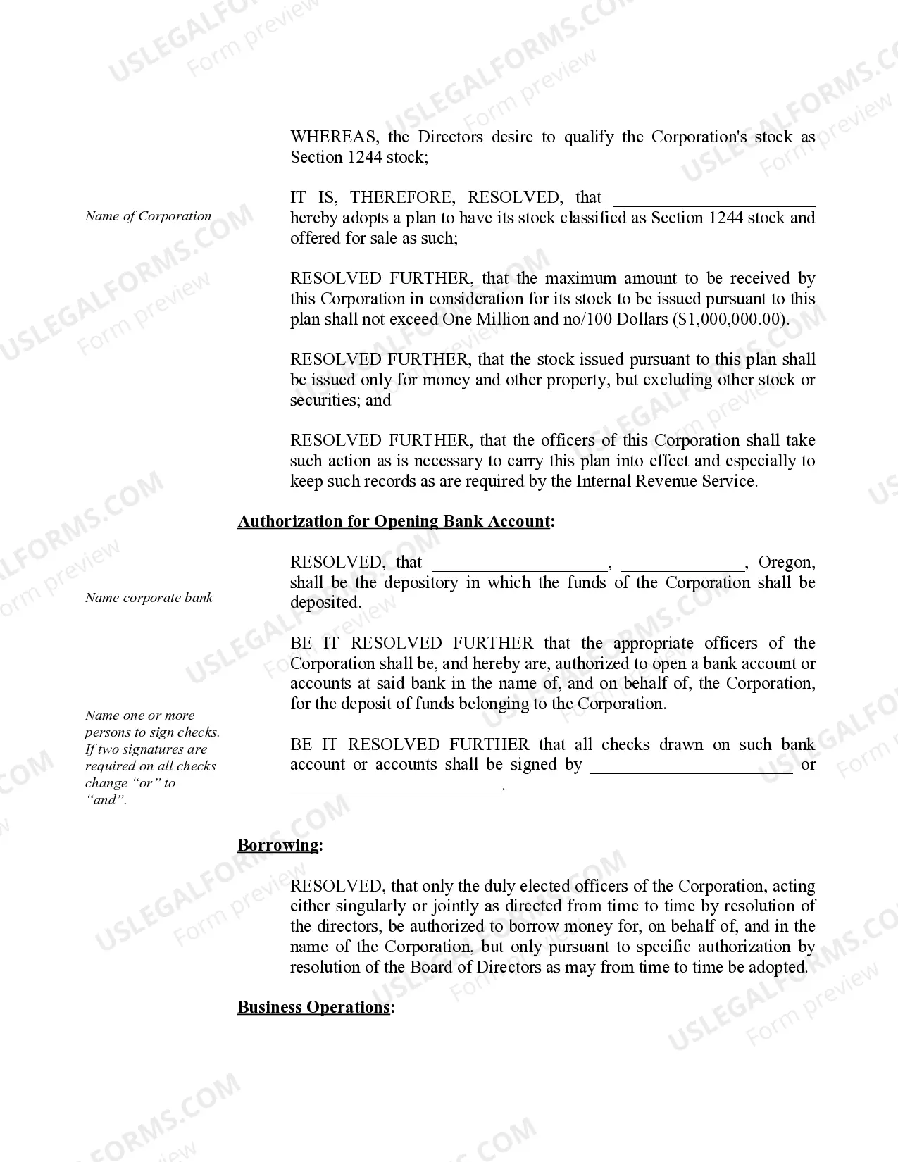 Preview Organizational Minutes for an Oregon Professional Corporation