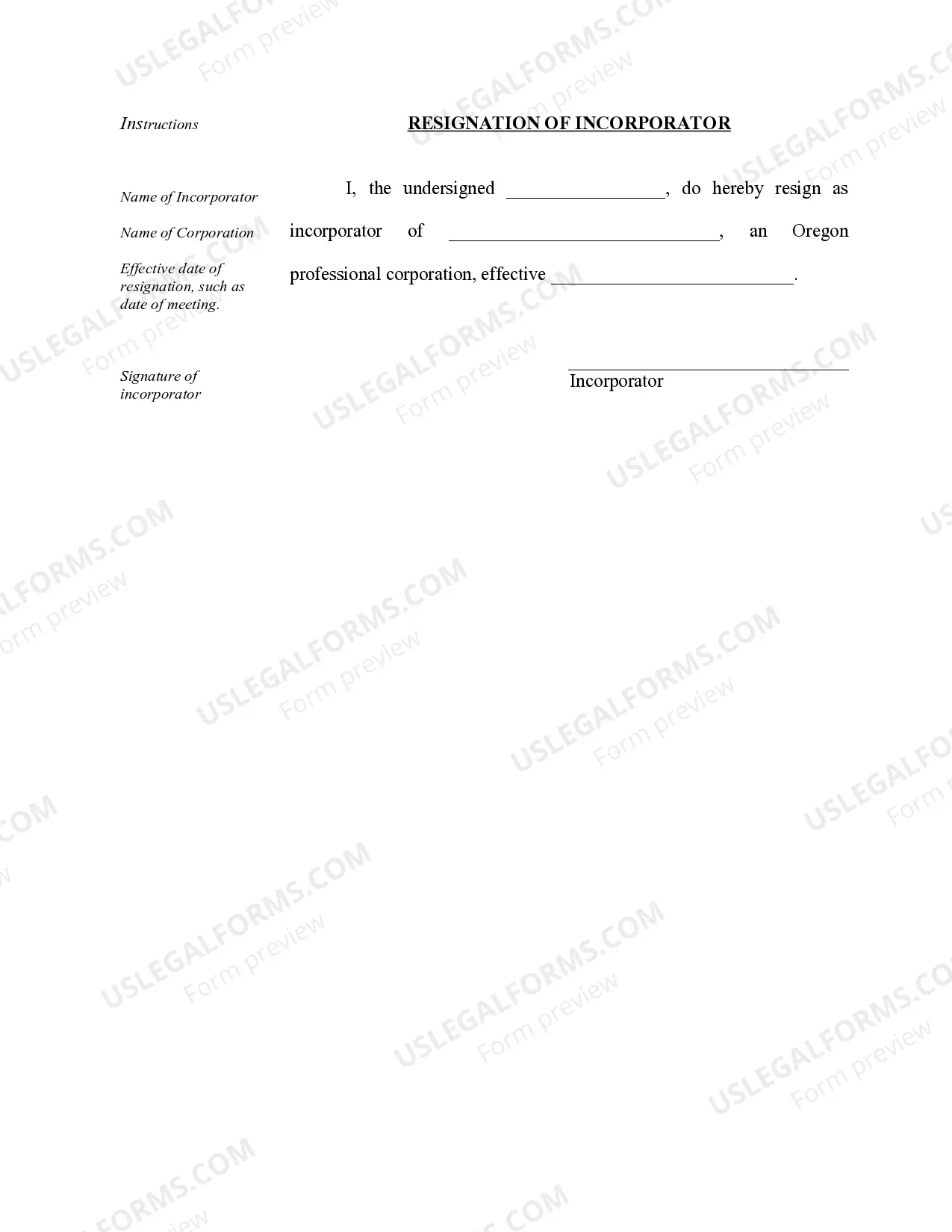 Preview Organizational Minutes for an Oregon Professional Corporation