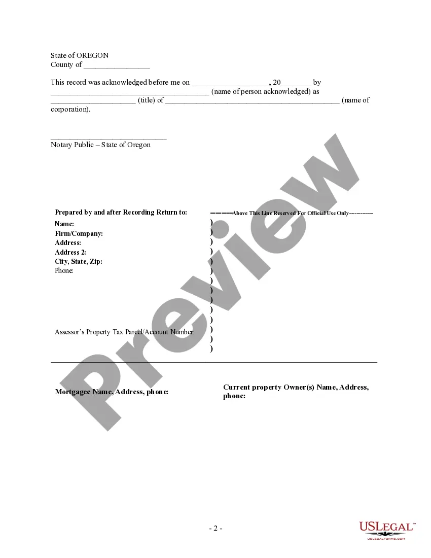 Preview Partial Release of Property From Deed of Trust for Corporation