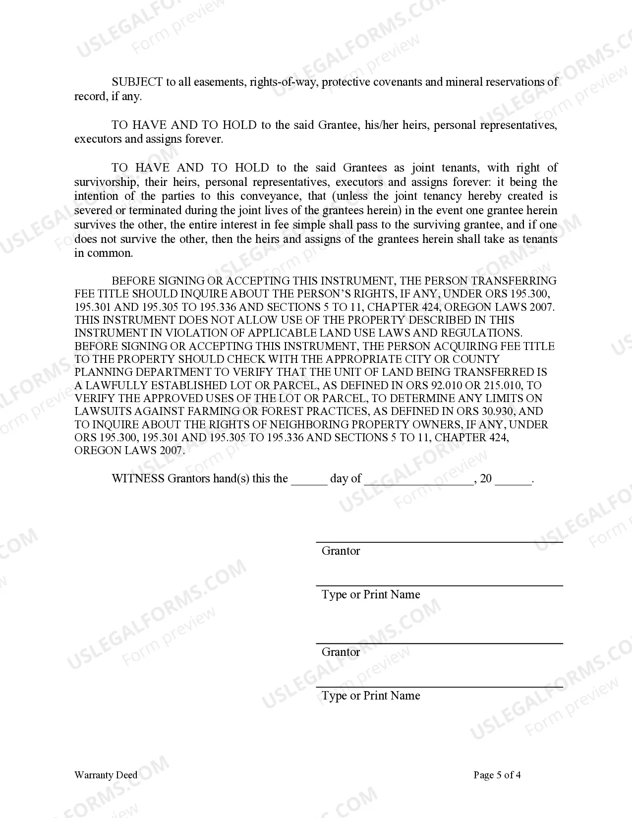 Preview Warranty Deed for Husband and Wife Converting Property from Tenants in Common to Joint Tenancy