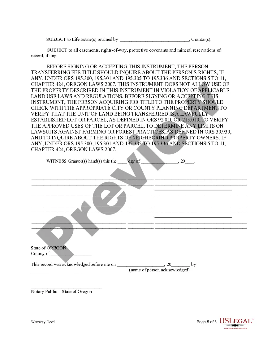 Get Warranty Deed for Parents to Child with Reservation of Life Estate Preview Warranty Deed for Parents to Child with Reservation of Life Estate