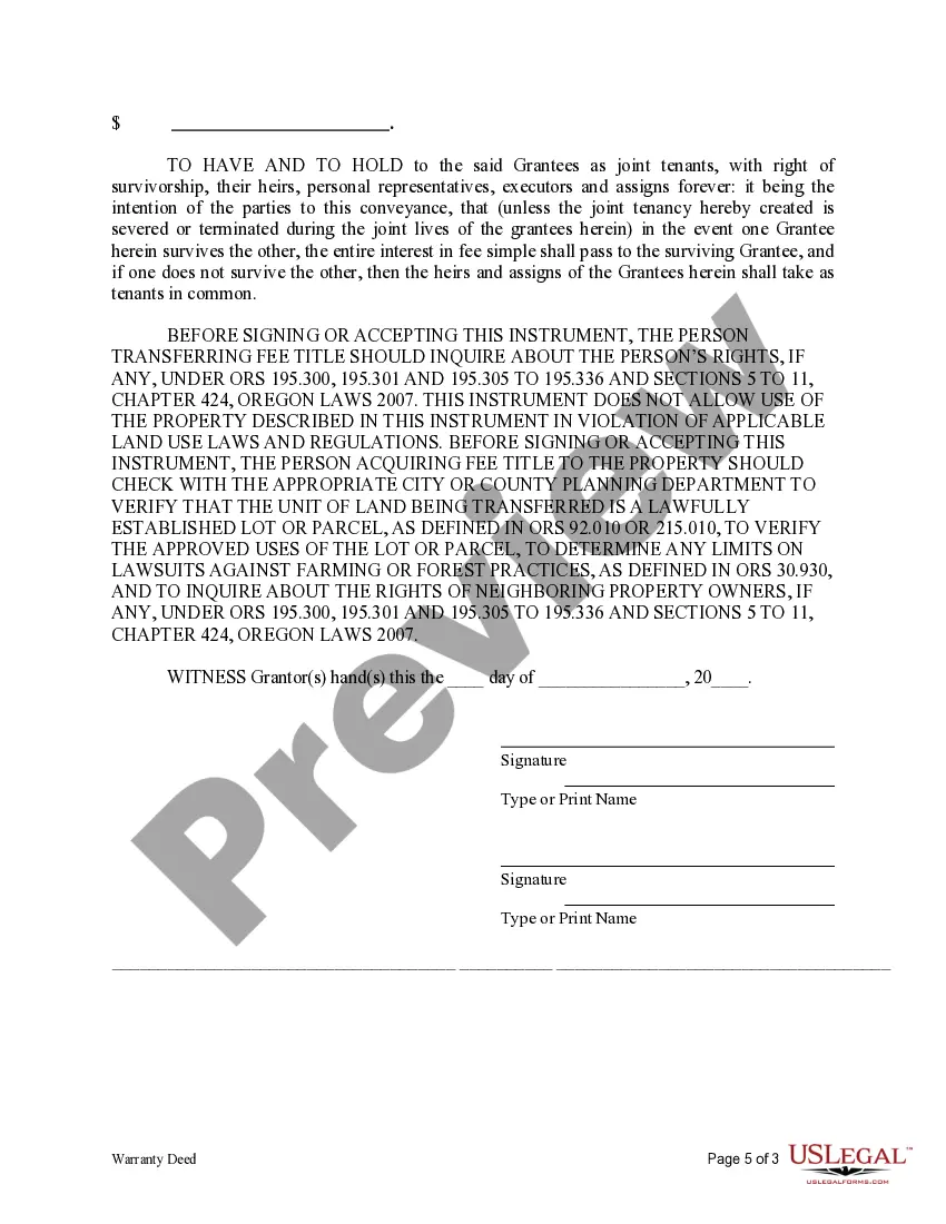 Get Warranty Deed for Separate or Joint Property to Joint Tenancy Preview Warranty Deed for Separate or Joint Property to Joint Tenancy