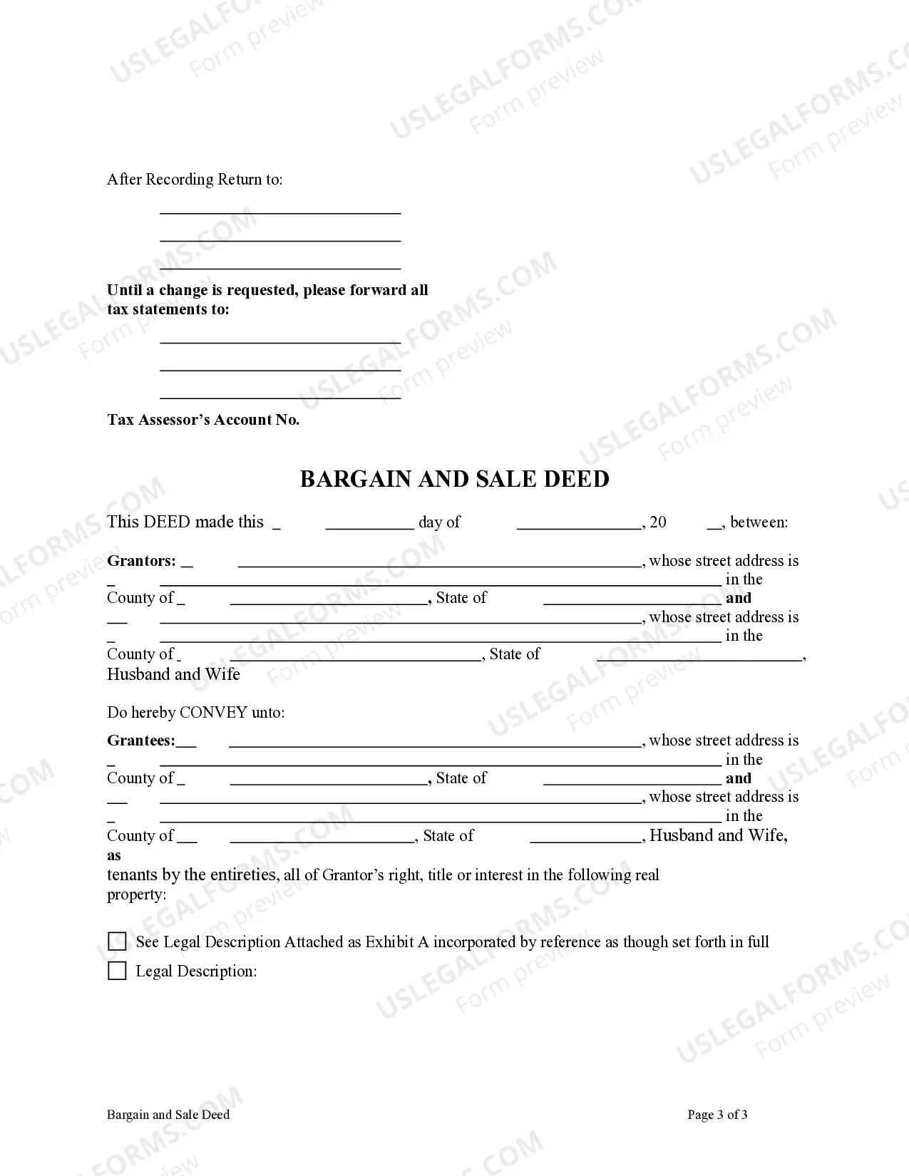 Preview Bargain and Sale Deed for Individuals or Husband and Wife as Grantor