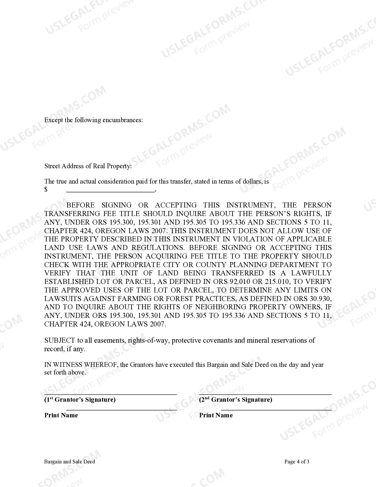 Preview Bargain and Sale Deed for Individuals or Husband and Wife as Grantor