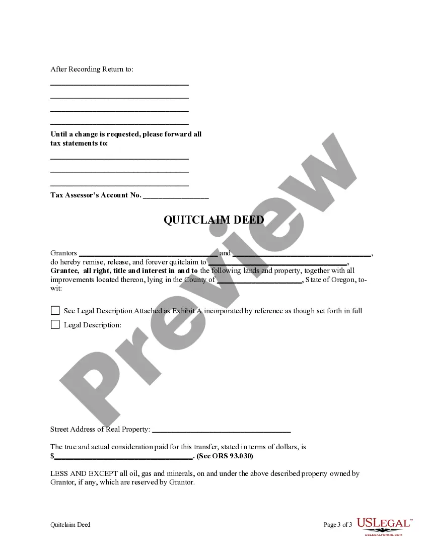 Preview Quitclaim Deed from two Individuals to One Individual