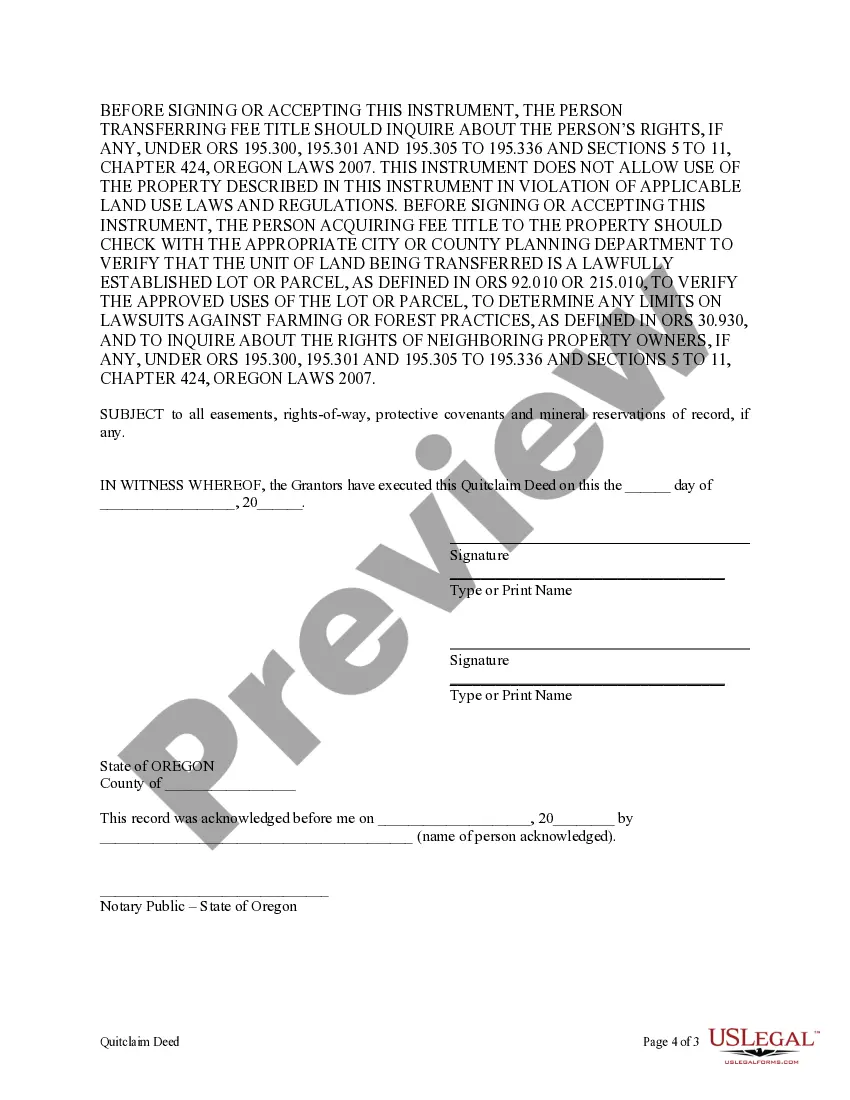 Preview Quitclaim Deed from two Individuals to One Individual