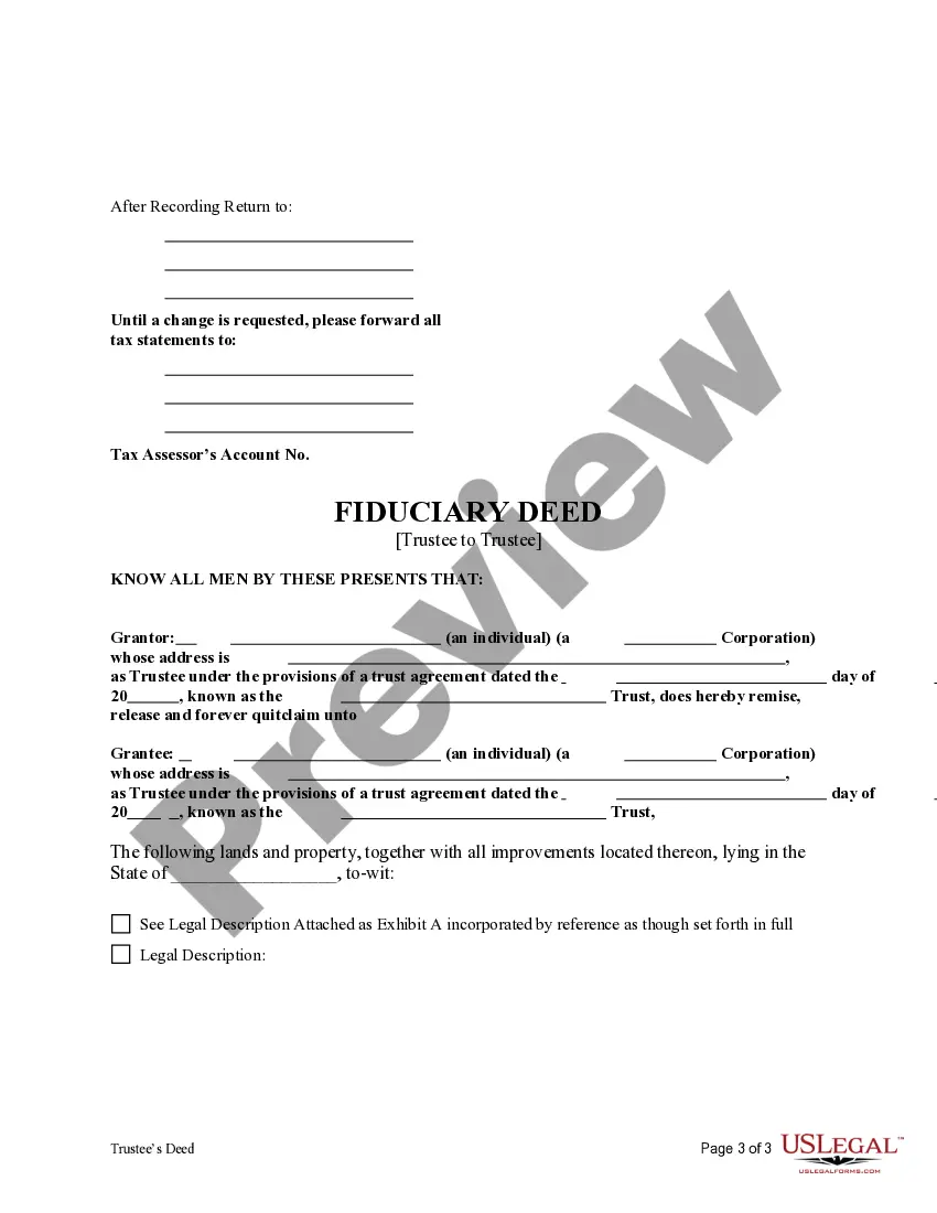 Preview Fiduciary Deed for Trustee to Trustee