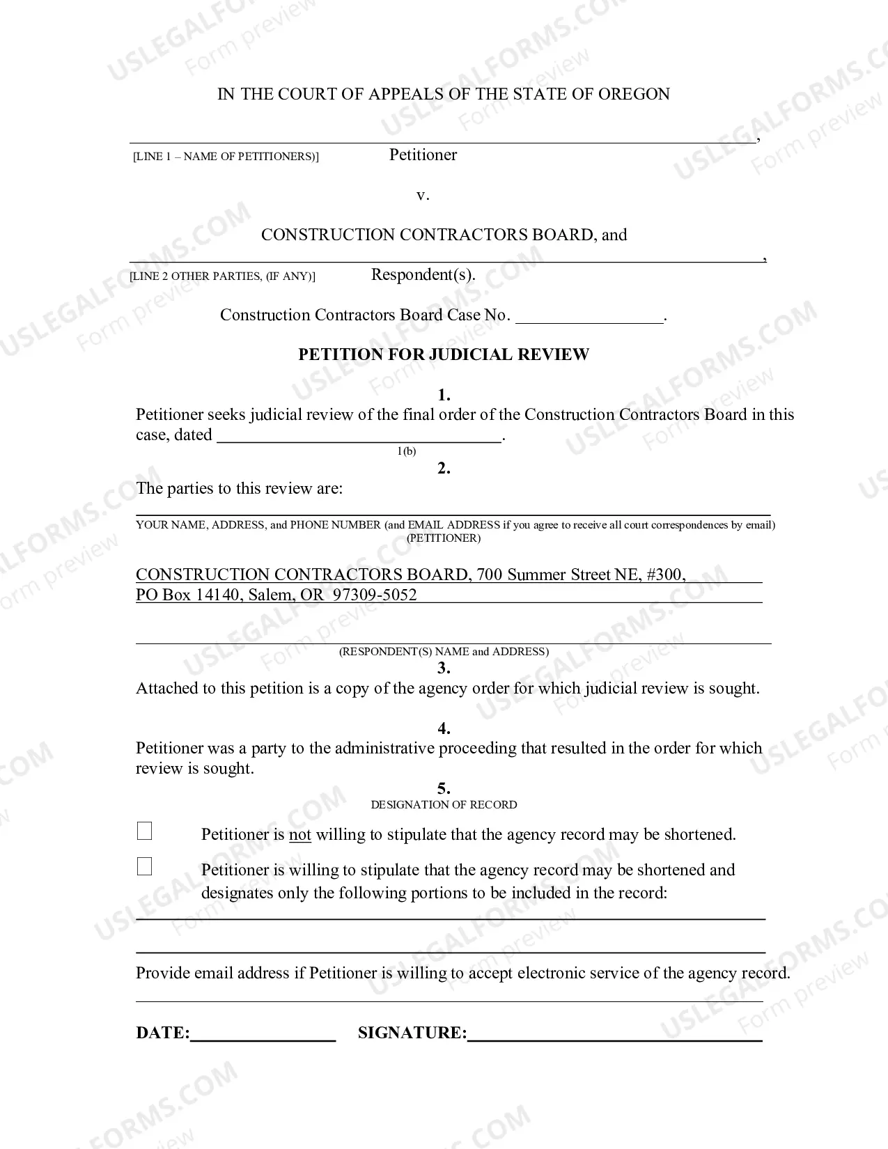 Preview Petition For Judicial Review (Construction Contractors Board)