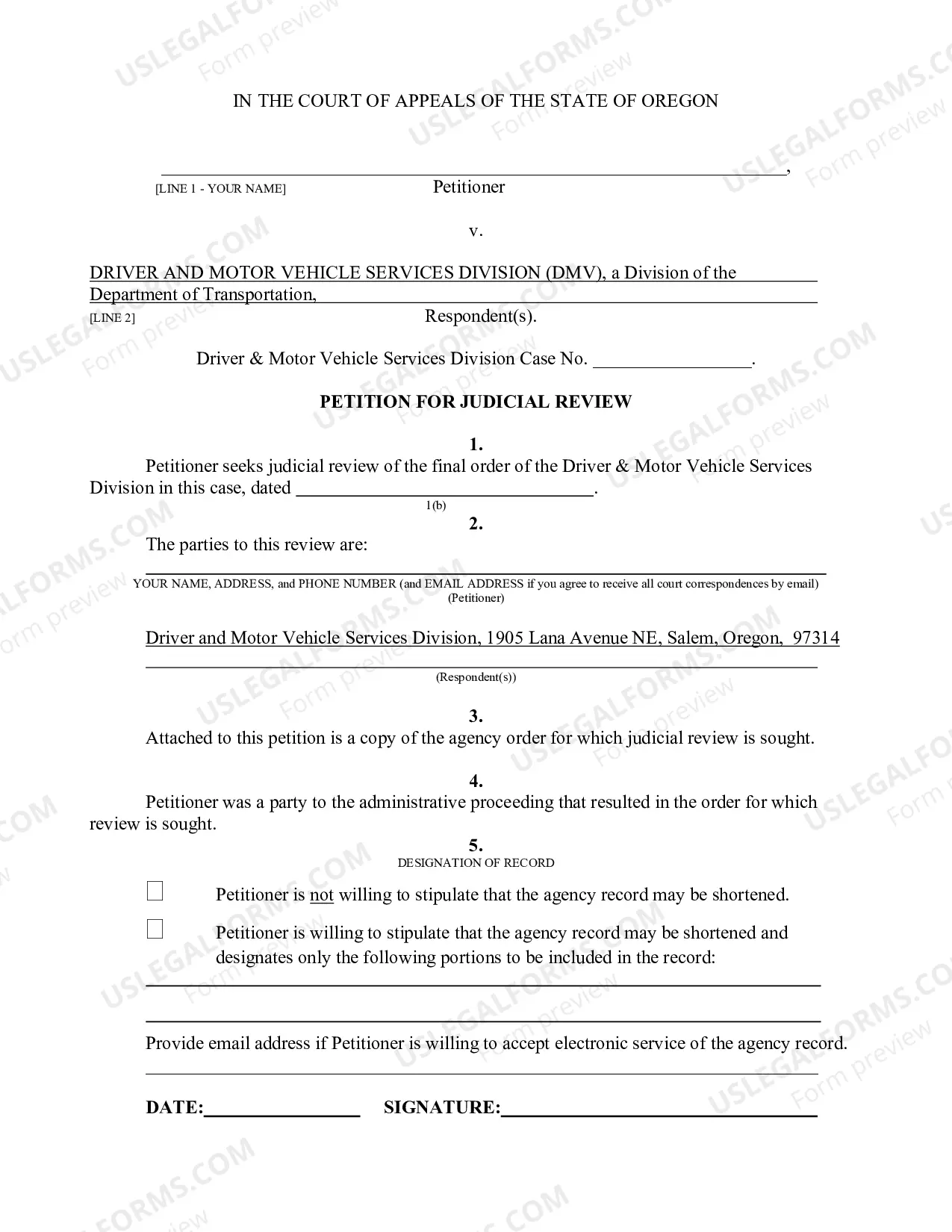 Preview Petition For Judicial Review (Driver And Motor Vehicle Services)