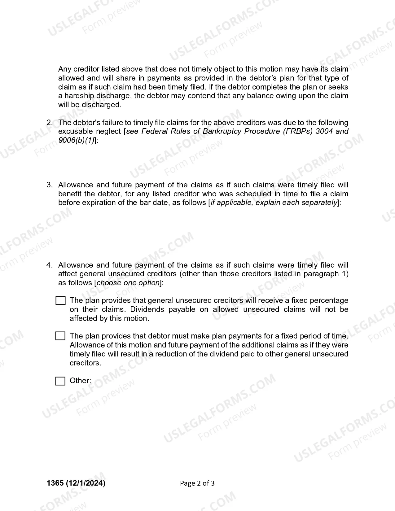 Preview Debtors Motion For Order For Allowance And Future Payment On Untimely Filed Claims And Order And Notice Thereon (Ch 13)