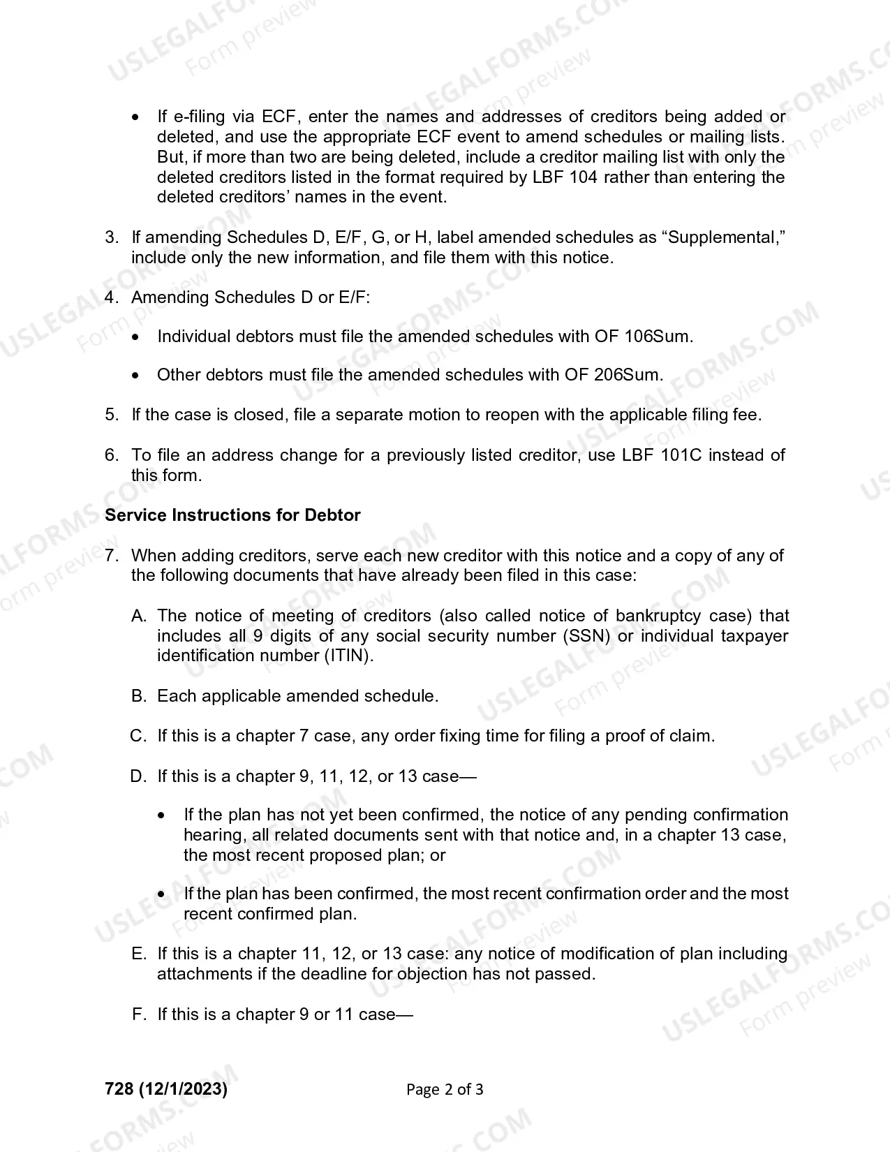 Preview Notice of Debtors Amendment Of Schedules D E F G Or H