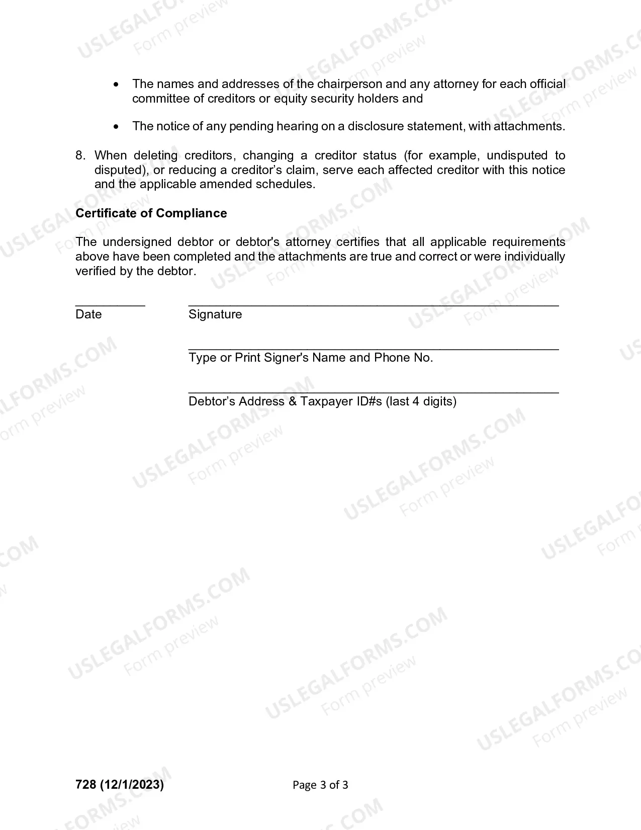 Preview Notice of Debtors Amendment Of Schedules D E F G Or H