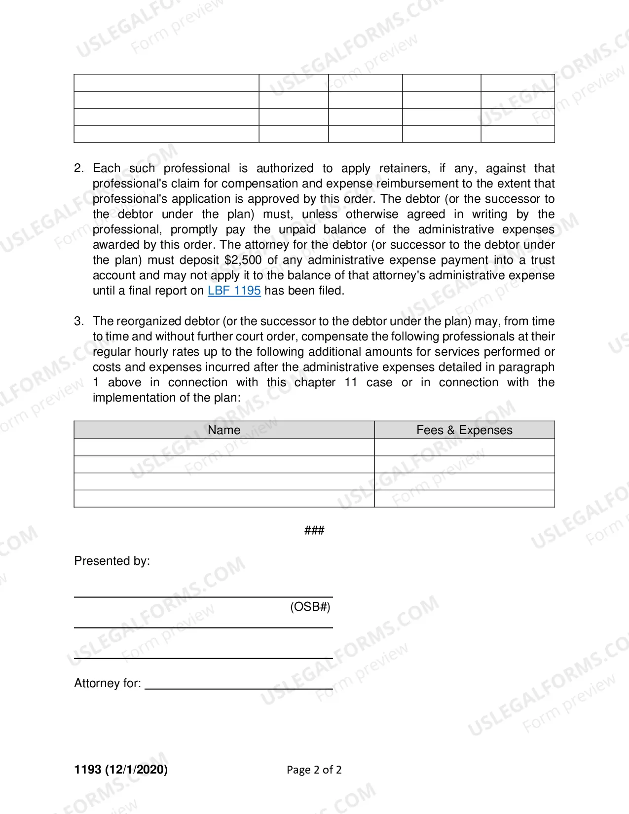 Preview Order Awarding Final Compensation And Reimbursement To Professionals
