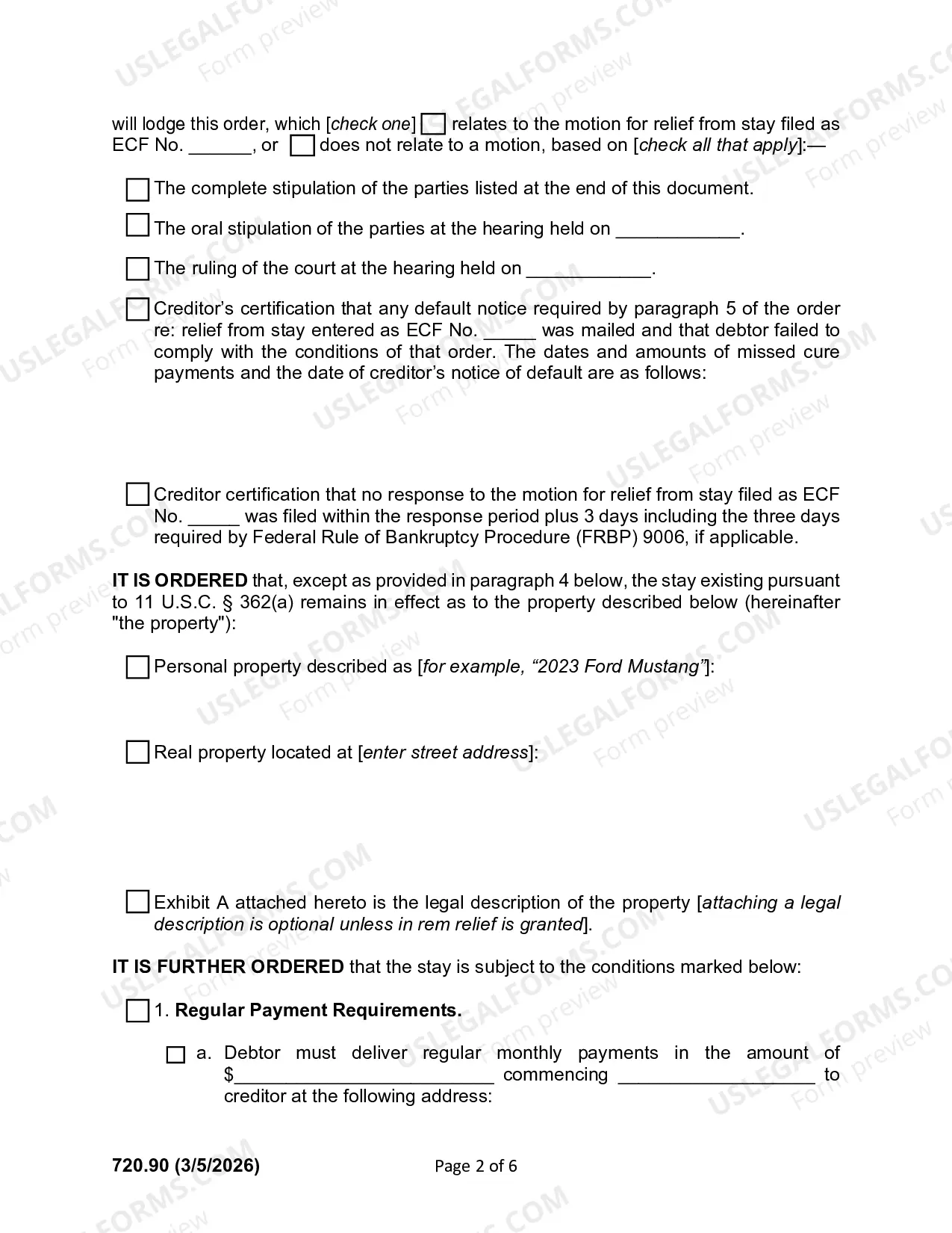 Preview Order Re Relief From Stay