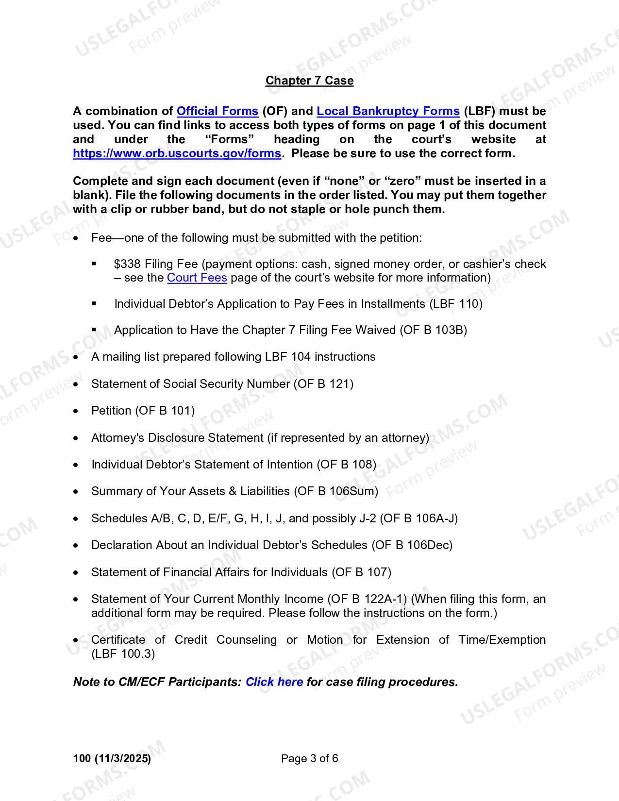Preview Instructions for Filing an Individual Bankruptcy Case