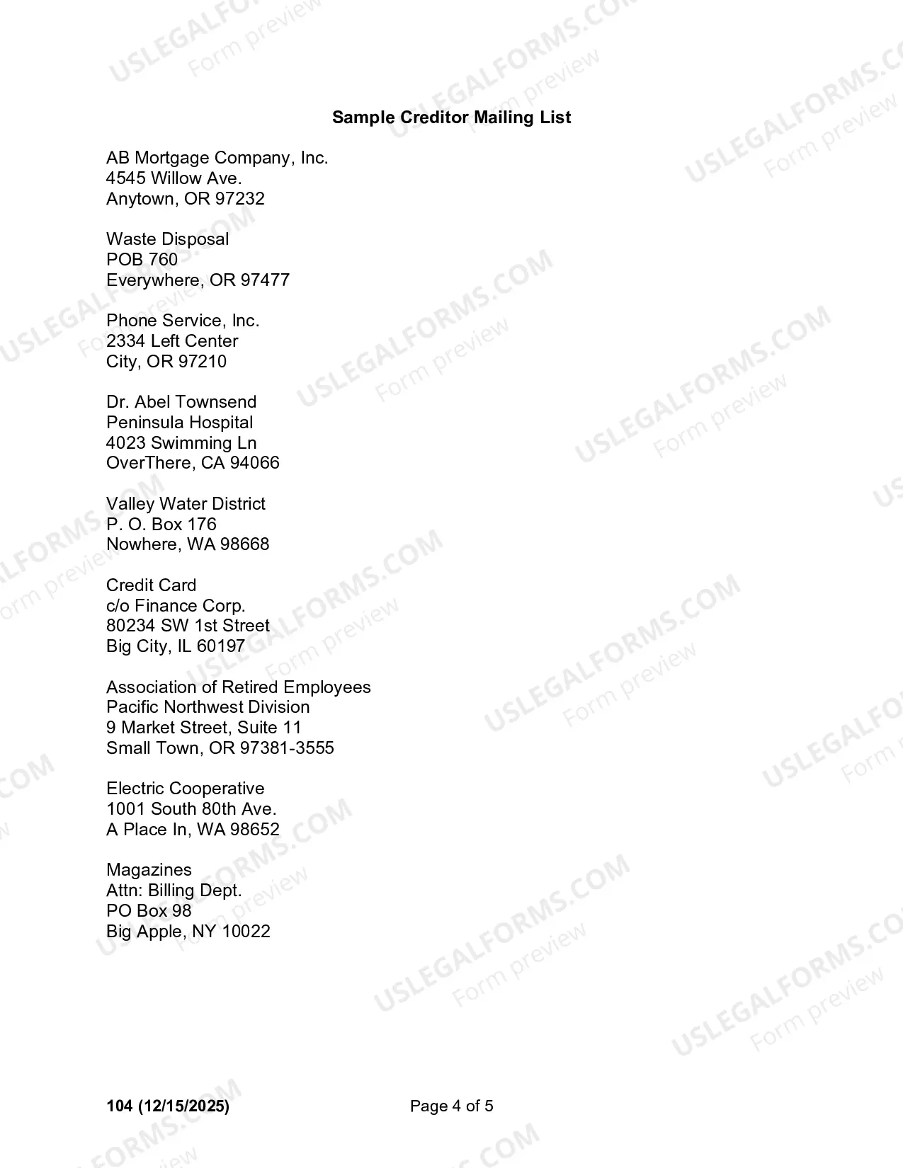 Preview Instructions for Preparation of Creditor Mailing List