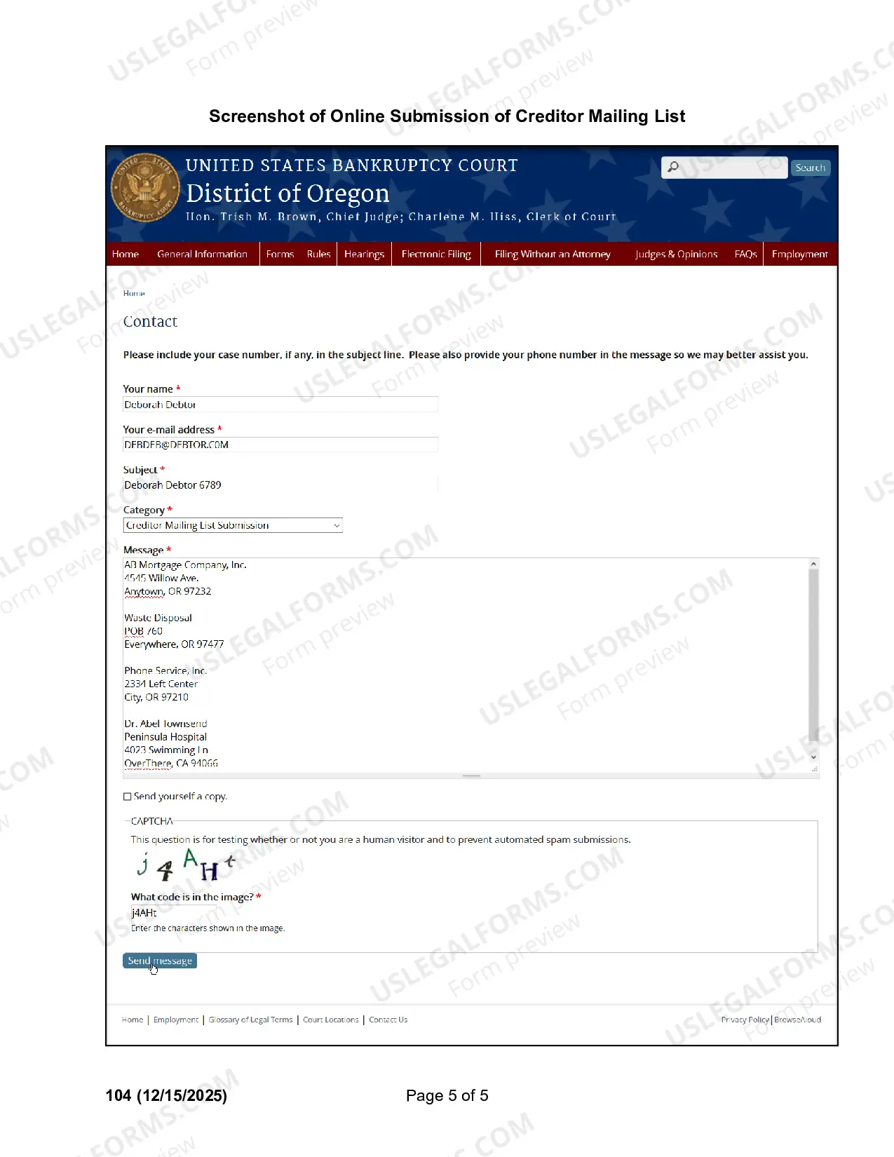 Preview Instructions for Preparation of Creditor Mailing List