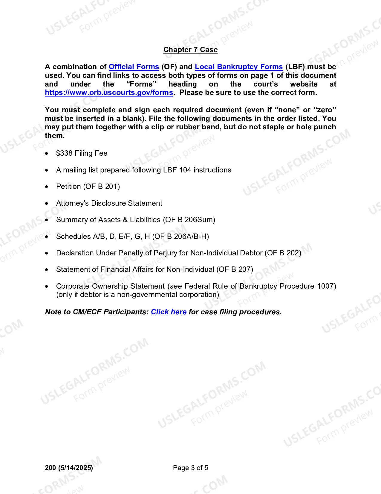 Preview Instructions for Filing a Non-Individual Bankruptcy Case