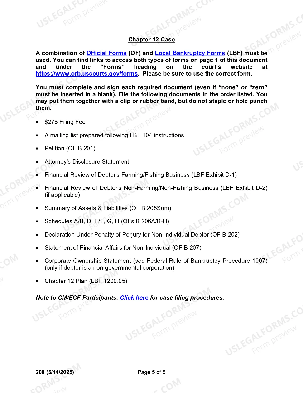 Preview Instructions for Filing a Non-Individual Bankruptcy Case
