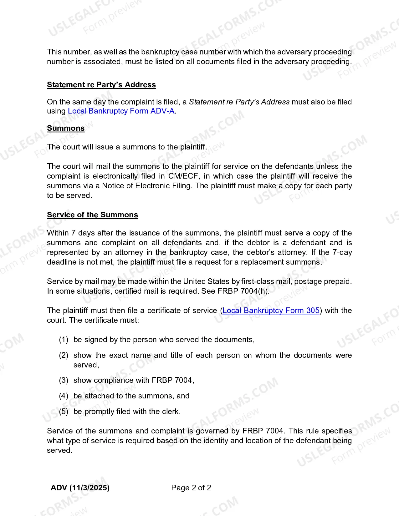 Preview Instructions for Filing an Adversary Proceeding Complaint
