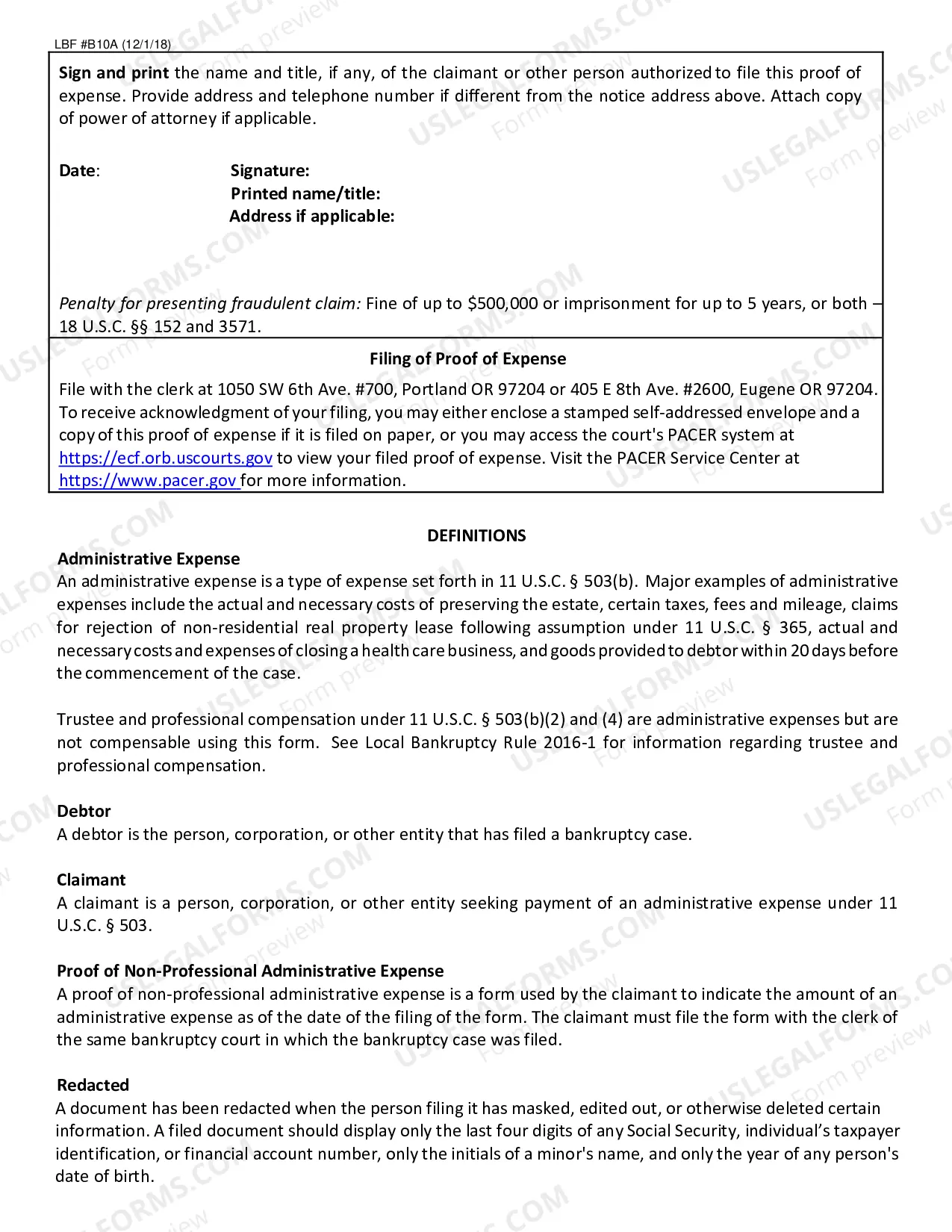 Preview Proof of Non-Professional Administrative Expense