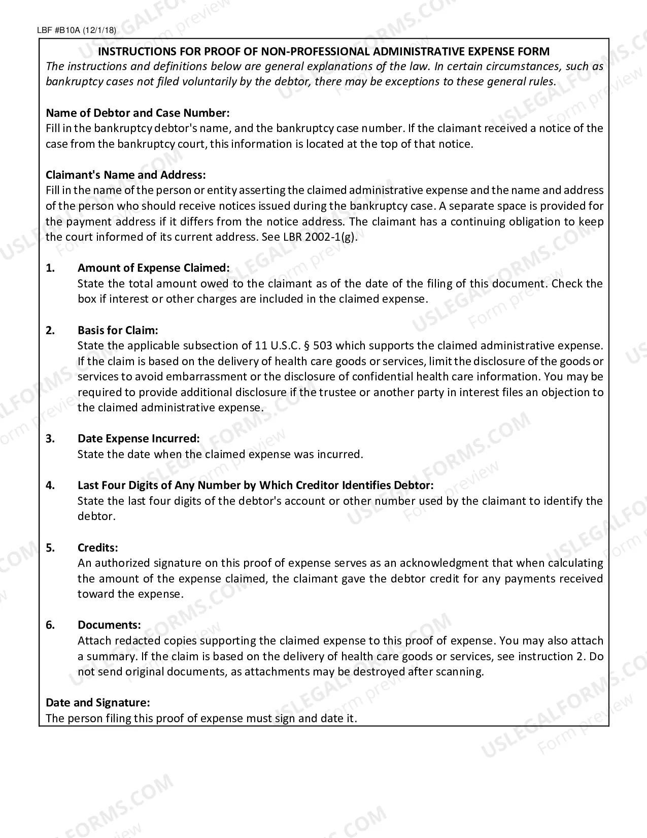 Preview Proof of Non-Professional Administrative Expense