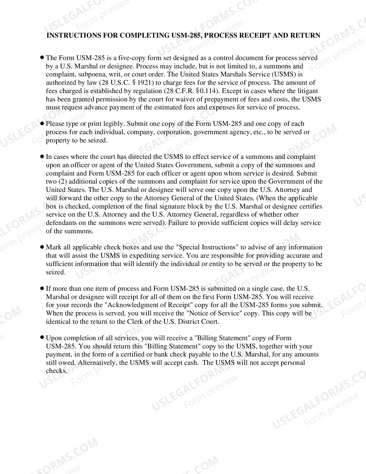 Preview U.S. Marshal Service Form and Instructions