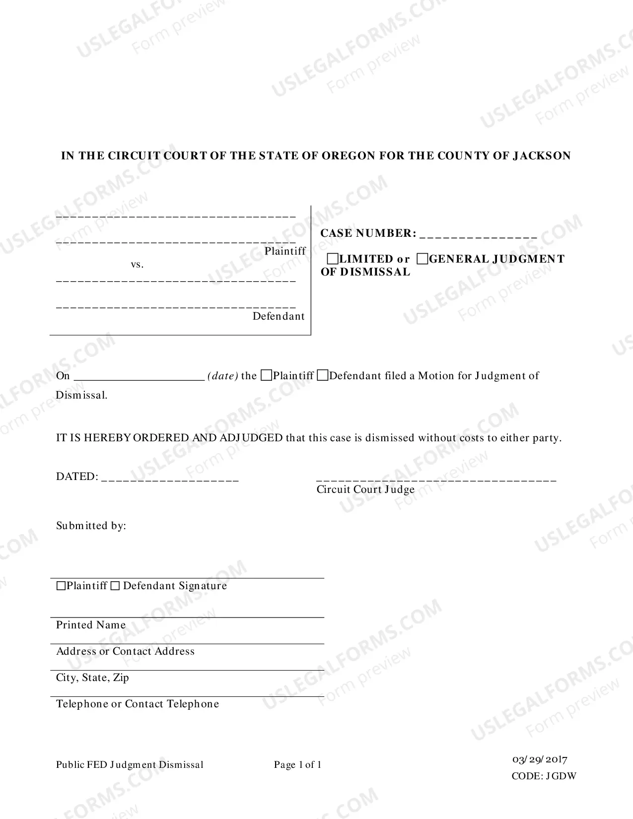 Preview Motion And General Judgment Of Dismissal