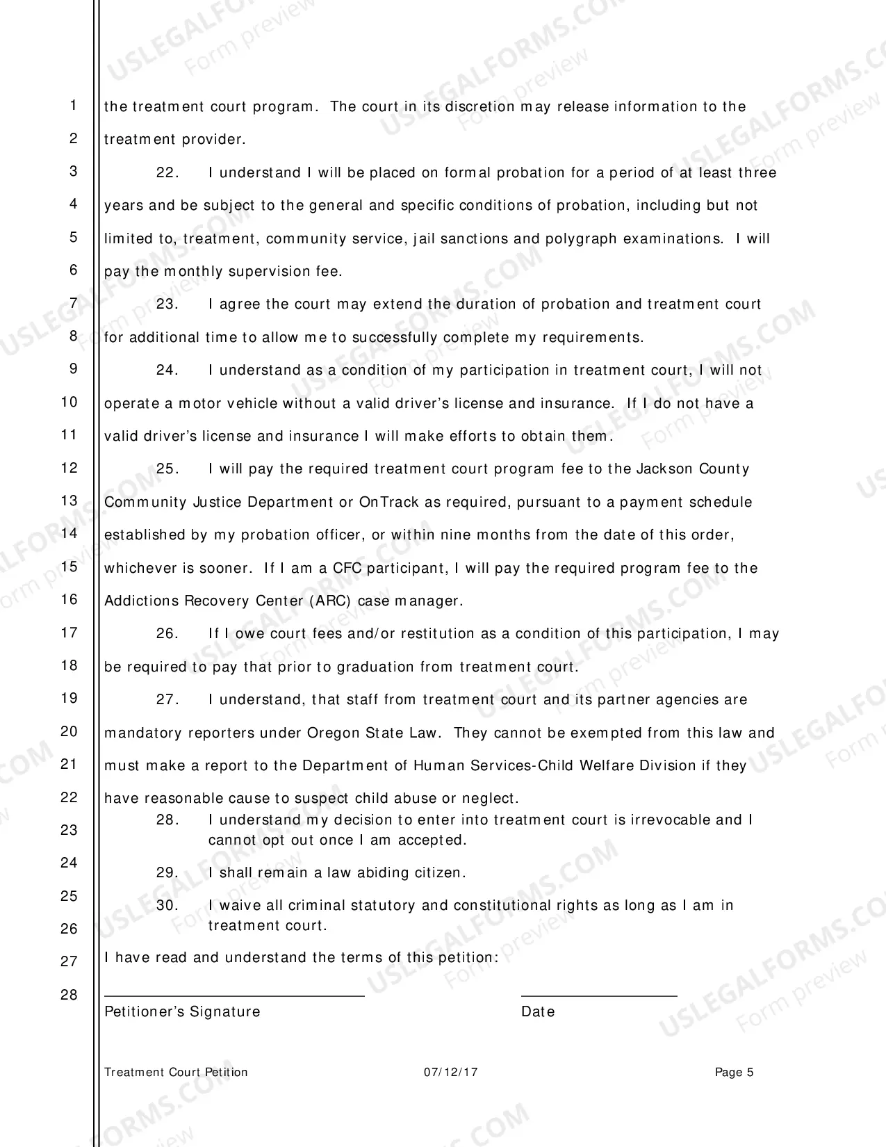 Preview Petition For Treatment Court