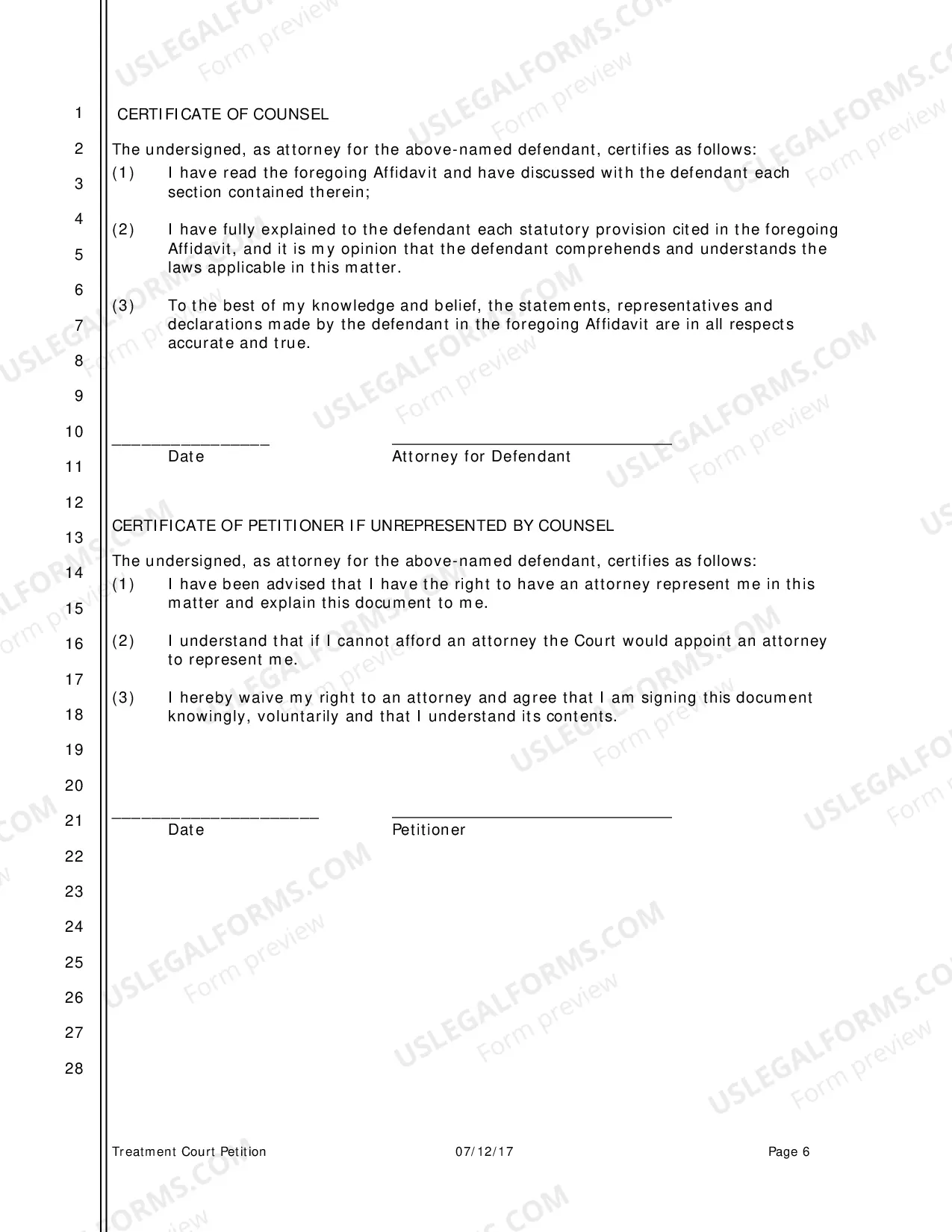 Preview Petition For Treatment Court