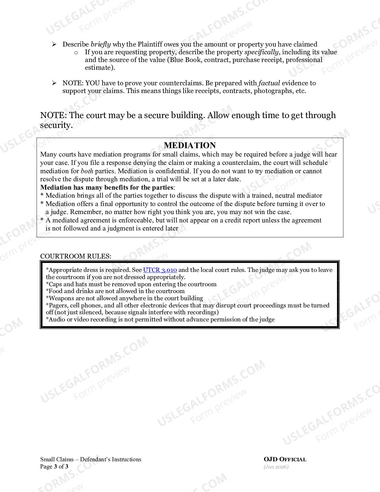 Preview Instructions for Responding to a Small Claim