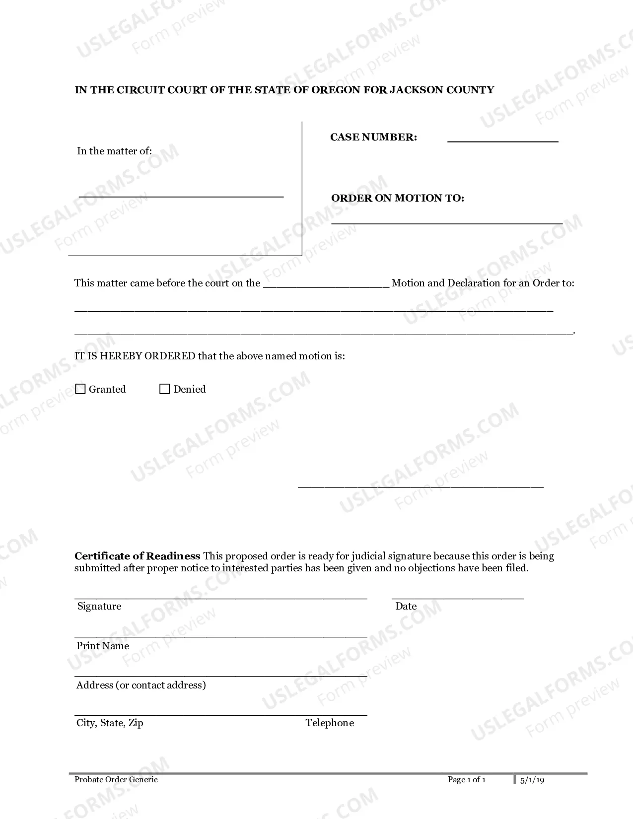 Preview Probate Generic Motion and Order