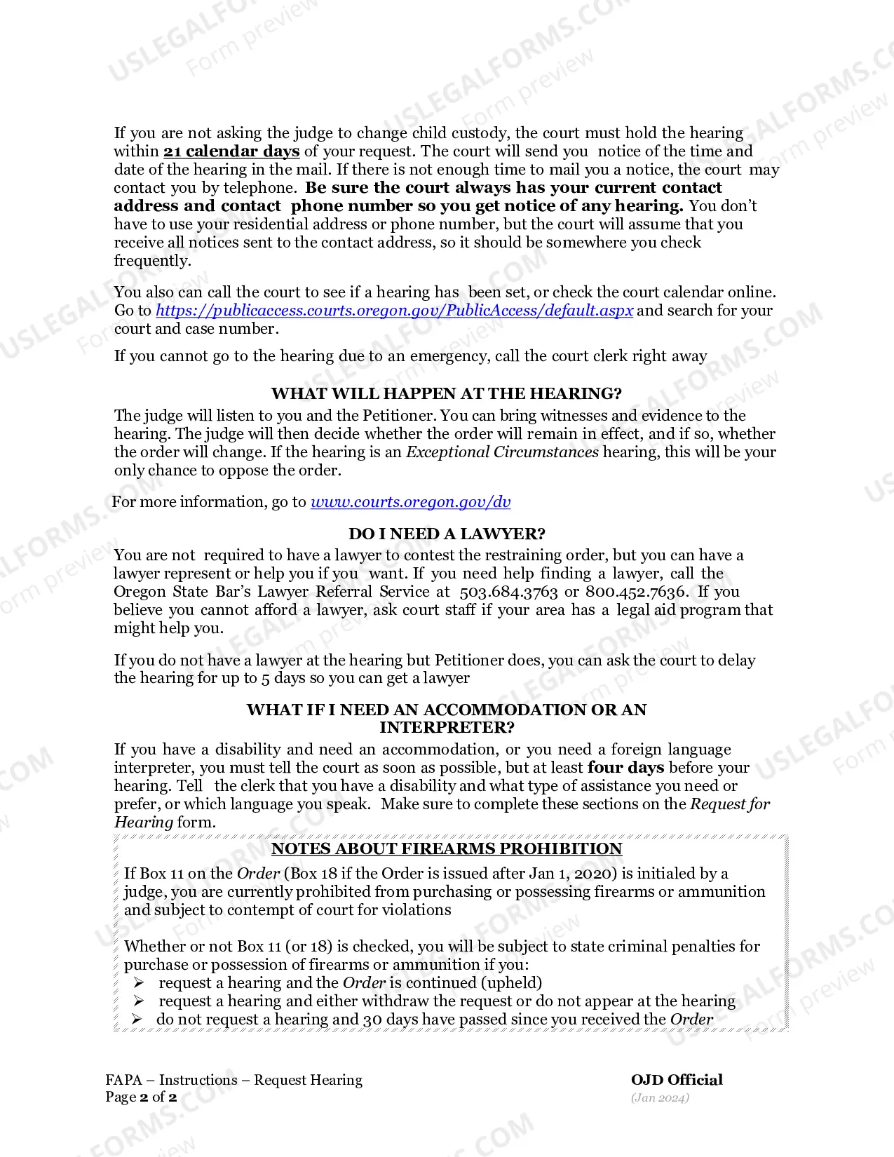 Preview Instructions to Contest a Restraining Order
