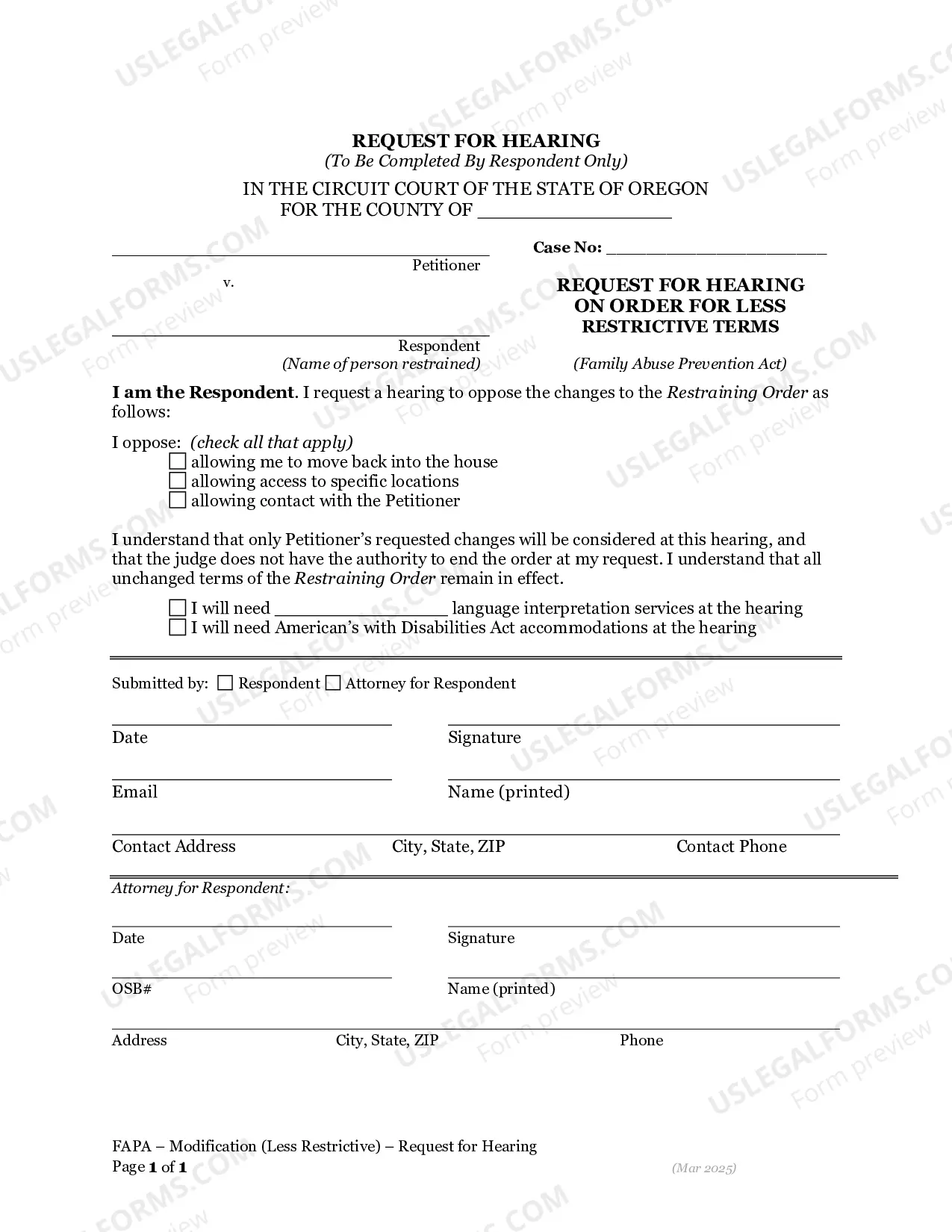 Preview Modify a Restraining Order (Less Restrictive Terms)