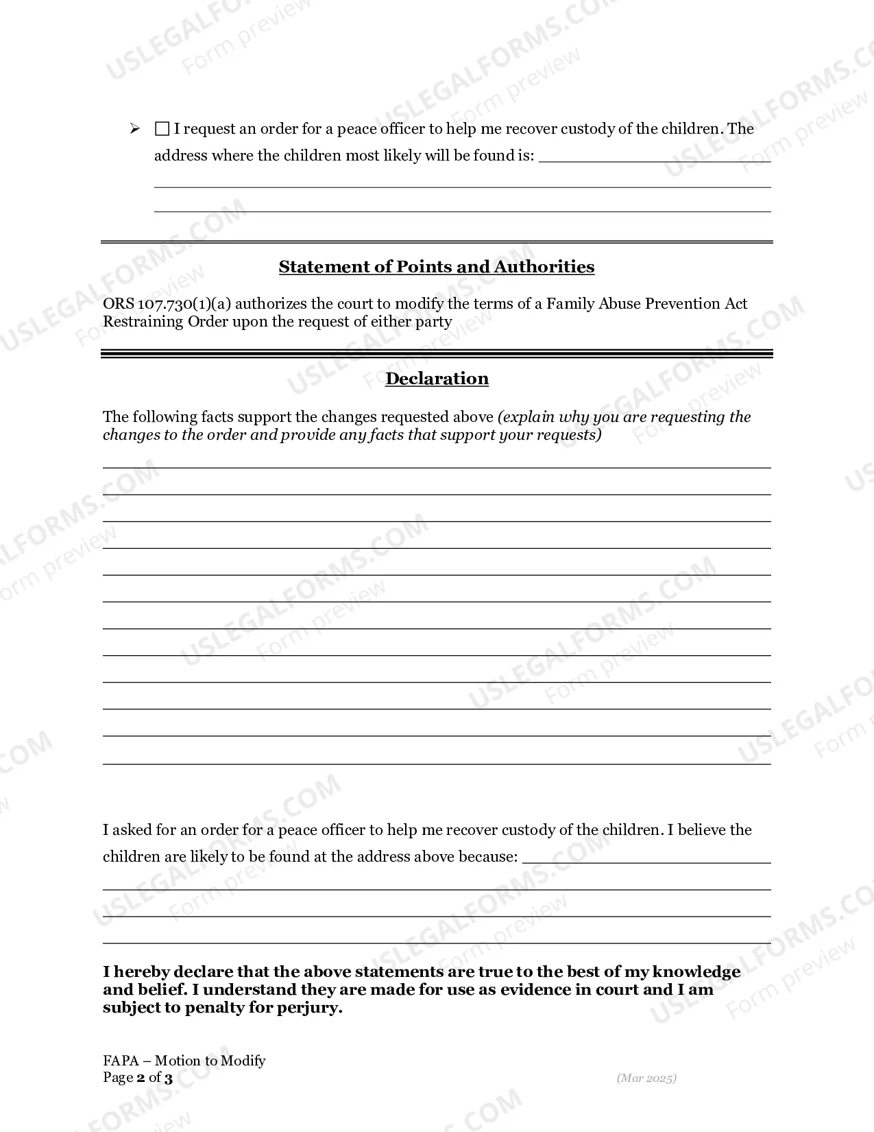 Preview Modify a Restraining Order